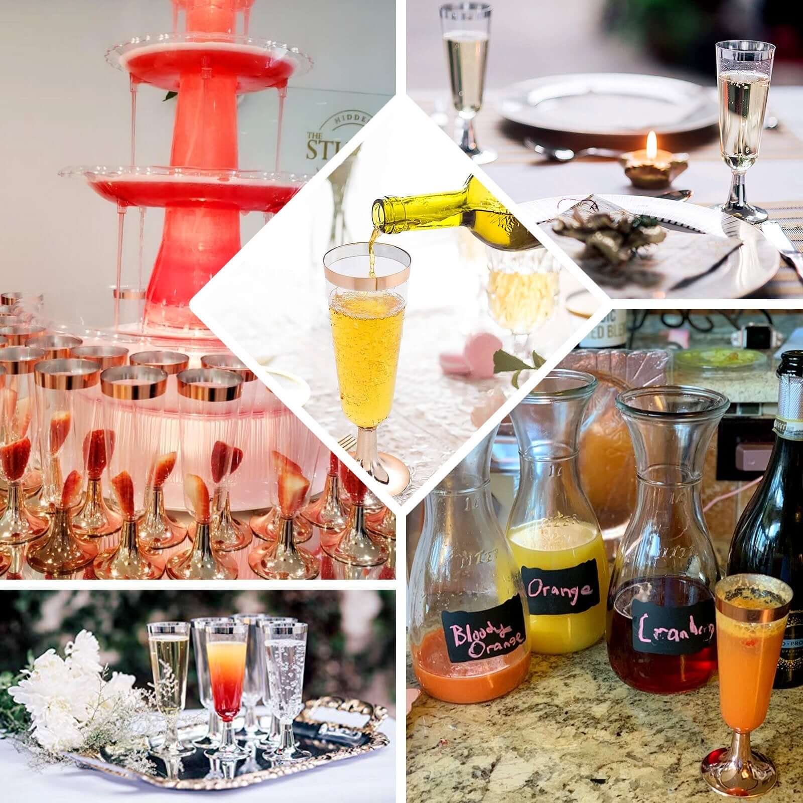 12-Pack Plastic Champagne Flutes 5oz Clear with Rose Gold Rim - Sleek Detachable Base Disposable Champagne Glasses for Cocktail Parties & Receptions - Image 5