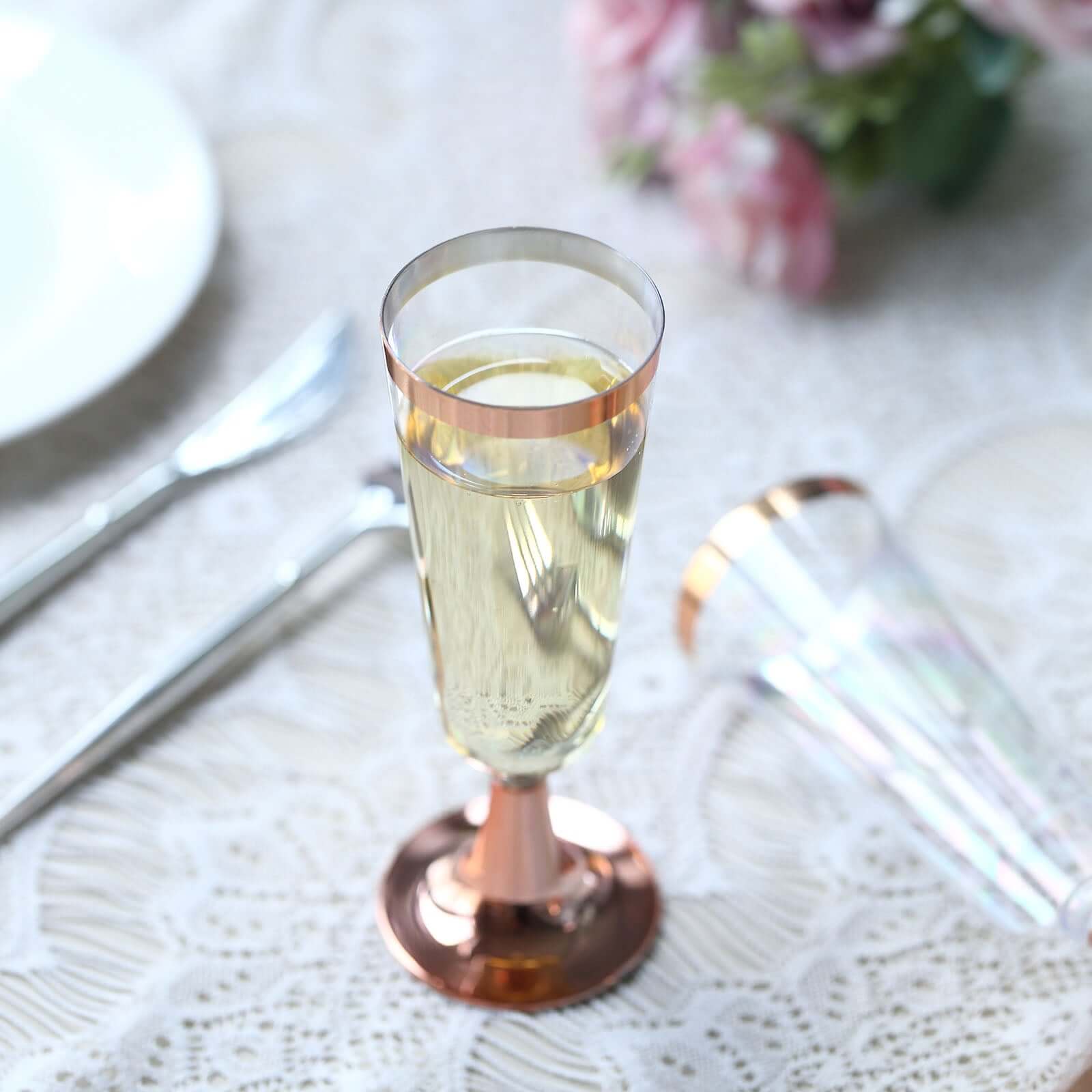 12-Pack Plastic Champagne Flutes 5oz Clear with Rose Gold Rim - Sleek Detachable Base Disposable Champagne Glasses for Cocktail Parties & Receptions - Image 9