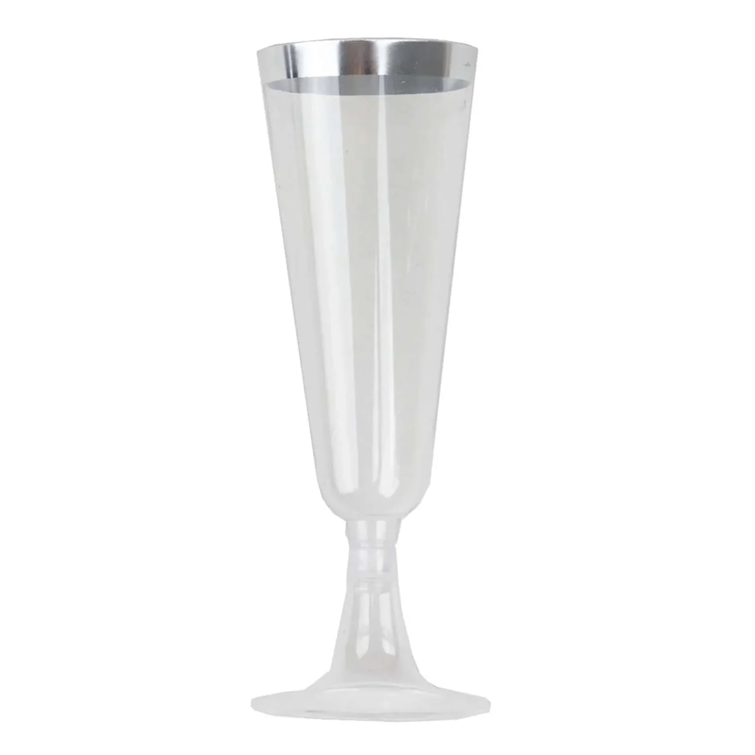 12-Pack Plastic Champagne Flutes 5oz Clear with Silver Rim - Disposable Toasting Glasses with Detachable Base 6" - Image 7