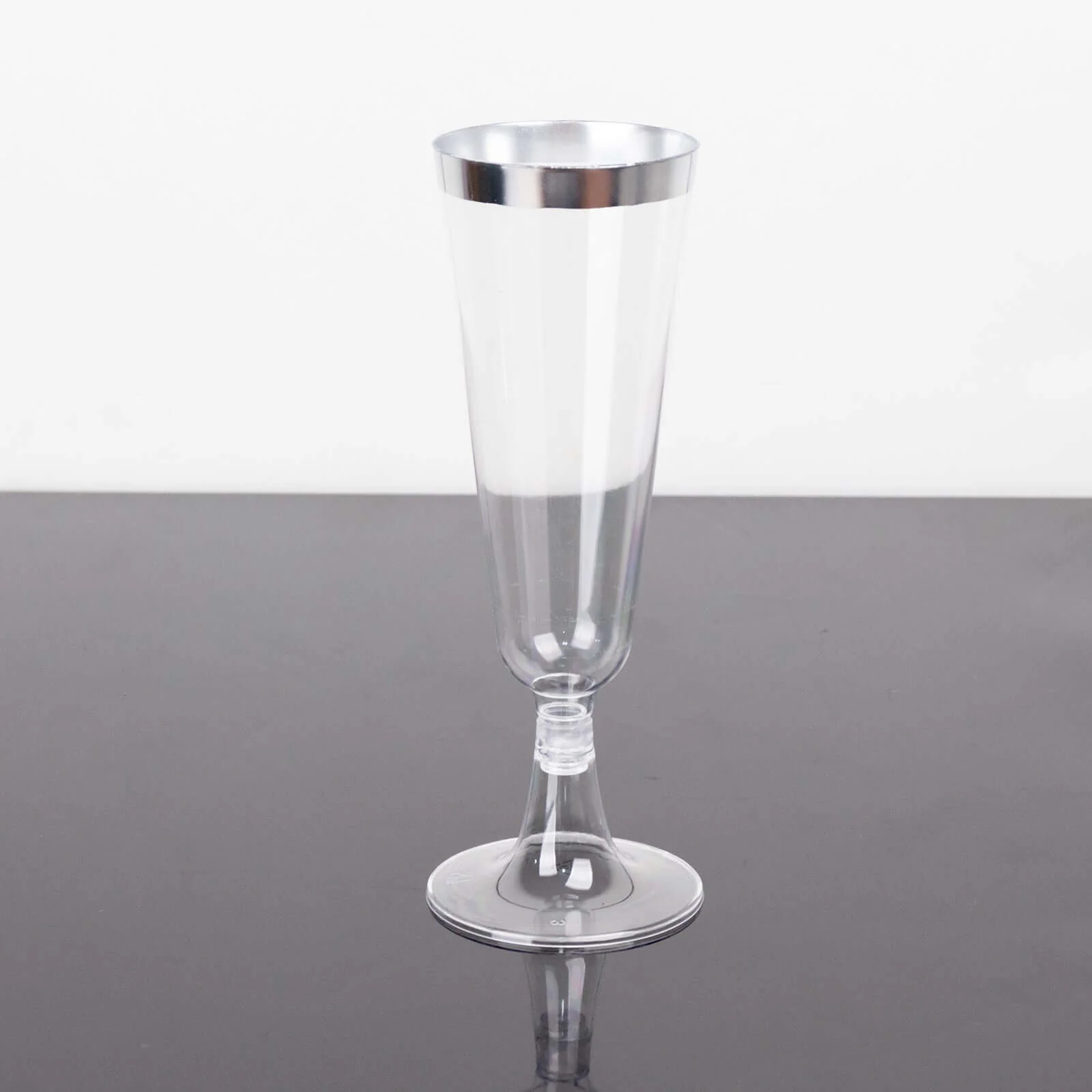 12-Pack Plastic Champagne Flutes 5oz Clear with Silver Rim - Disposable Toasting Glasses with Detachable Base 6" - Image 8