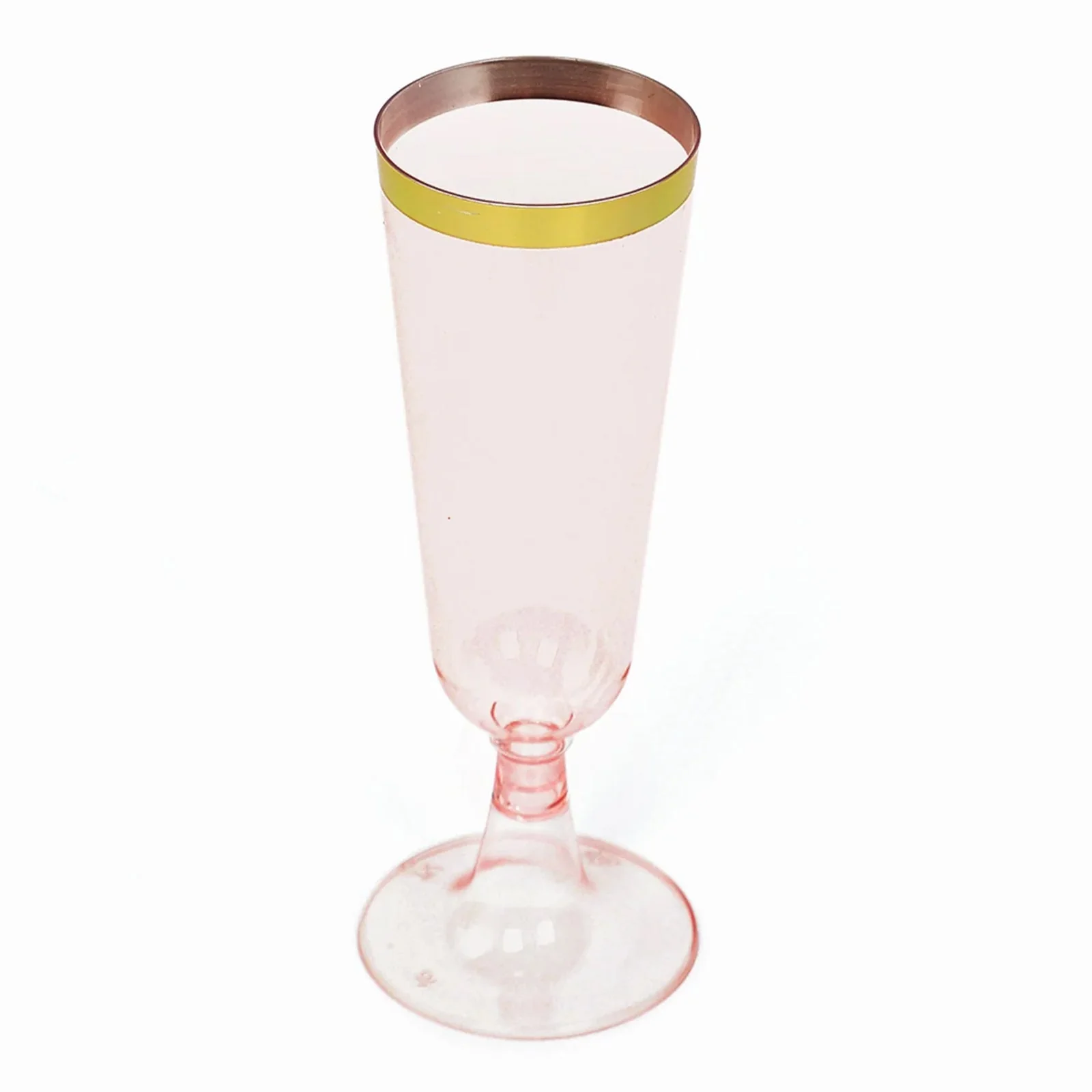 12-Pack Plastic Champagne Flutes 5oz Transparent Blush with Gold Rim - Disposable Toasting Glasses with Detachable Base 6" - Image 6