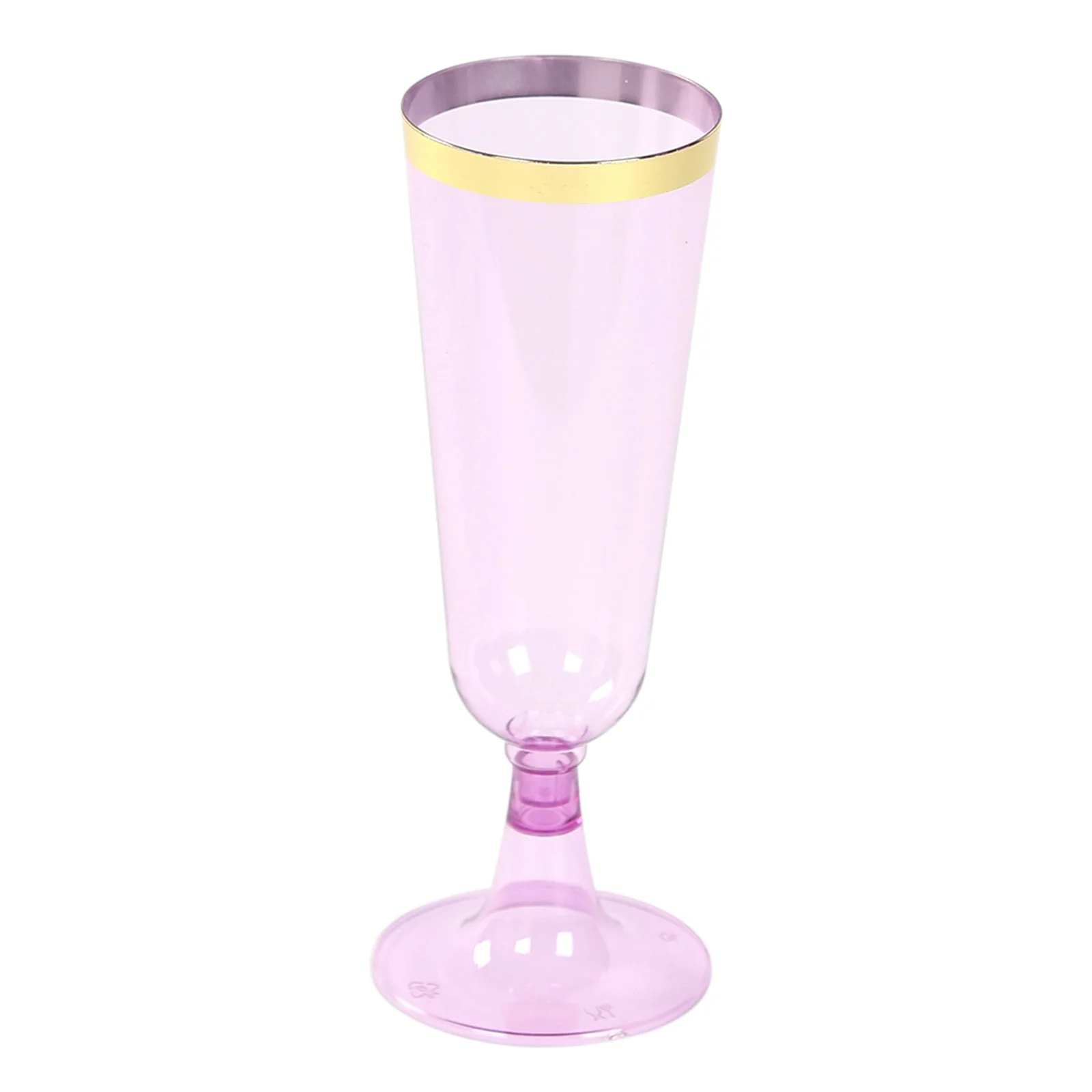 12-Pack Plastic Champagne Flutes 5oz Transparent Purple with Gold Rim - Disposable Toasting Glasses with Detachable Base 6" - Image 5