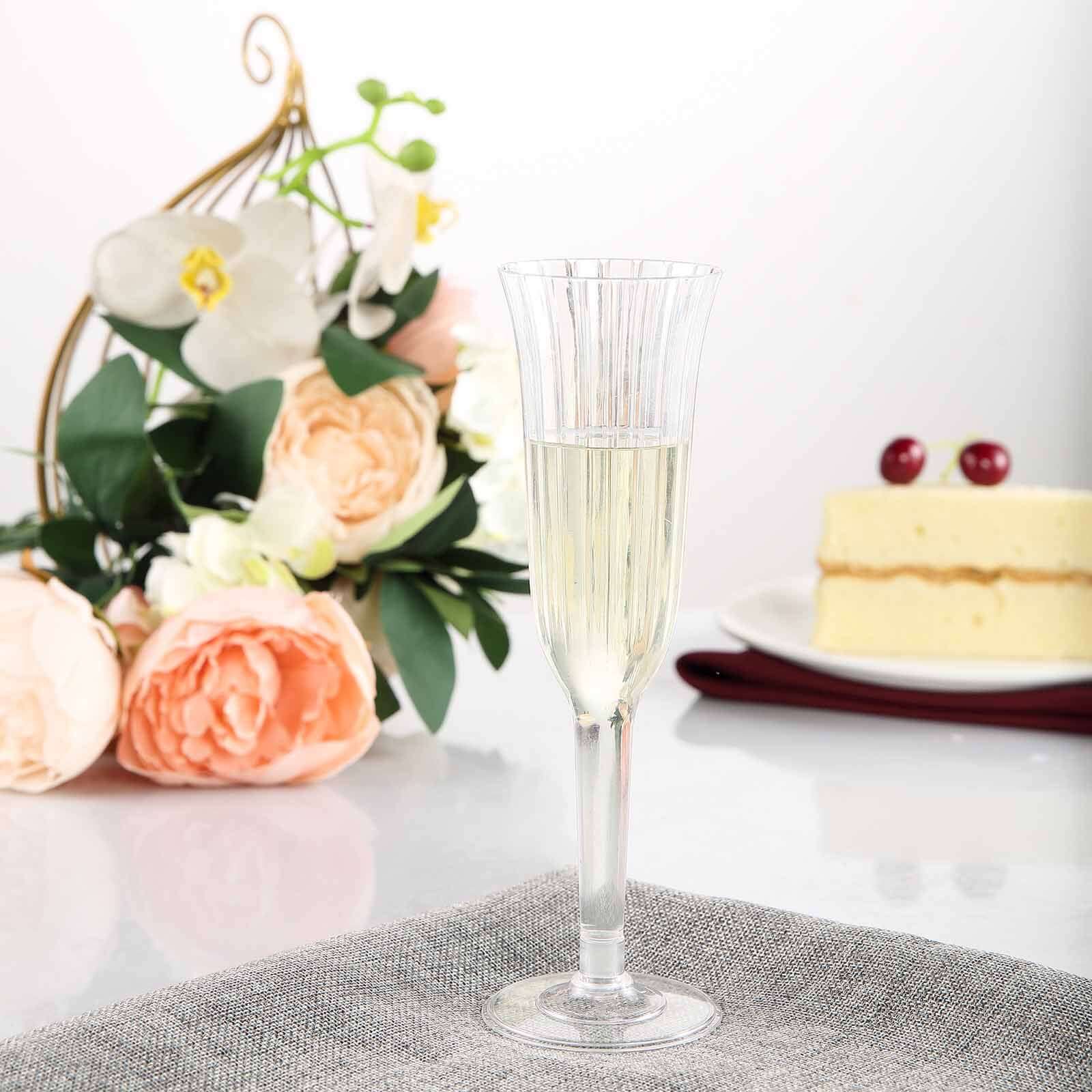 12-Pack Plastic Champagne Flutes 6oz Clear Flared Design - Disposable Glasses with Detachable Base