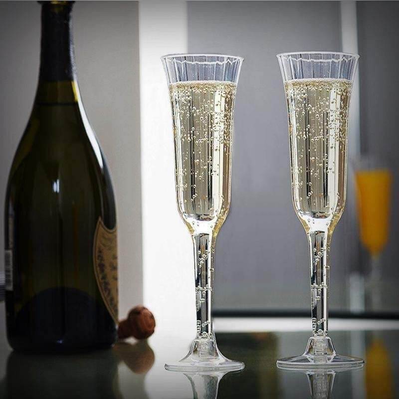 12-Pack Plastic Champagne Flutes 6oz Clear Flared Design - Disposable Glasses with Detachable Base - Image 6