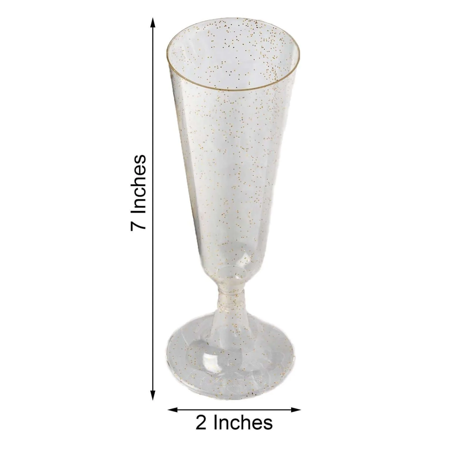 12-Pack Plastic Champagne Glasses 5oz Gold Glittered Short Stem - Disposable Trumpet Flutes with Detachable Base - Image 3