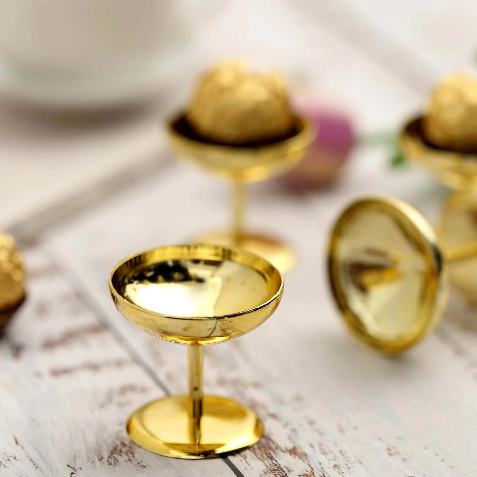 12-Pack Plastic Dessert Cup Candy Dishes 2" Gold - Mini Treat Party Favor Pedestal Stands