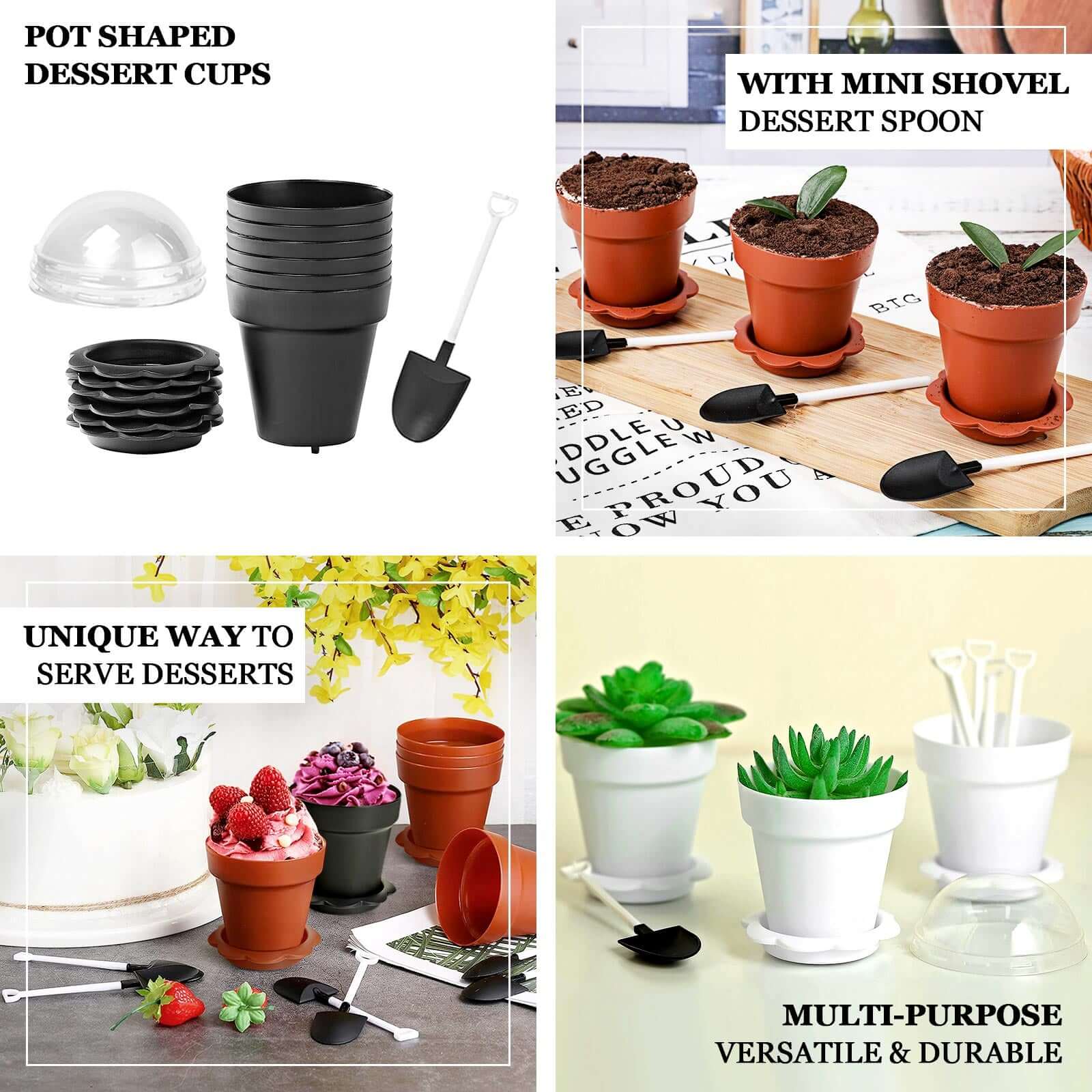 12-Pack Plastic Dessert Cups 4" Succulent Planter Design Black - Includes Clear Lids, Trays, and Shovels - Image 14