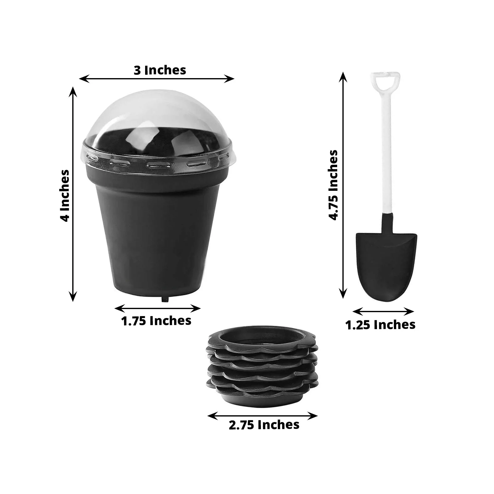 12-Pack Plastic Dessert Cups 4" Succulent Planter Design Black - Includes Clear Lids, Trays, and Shovels - Image 3