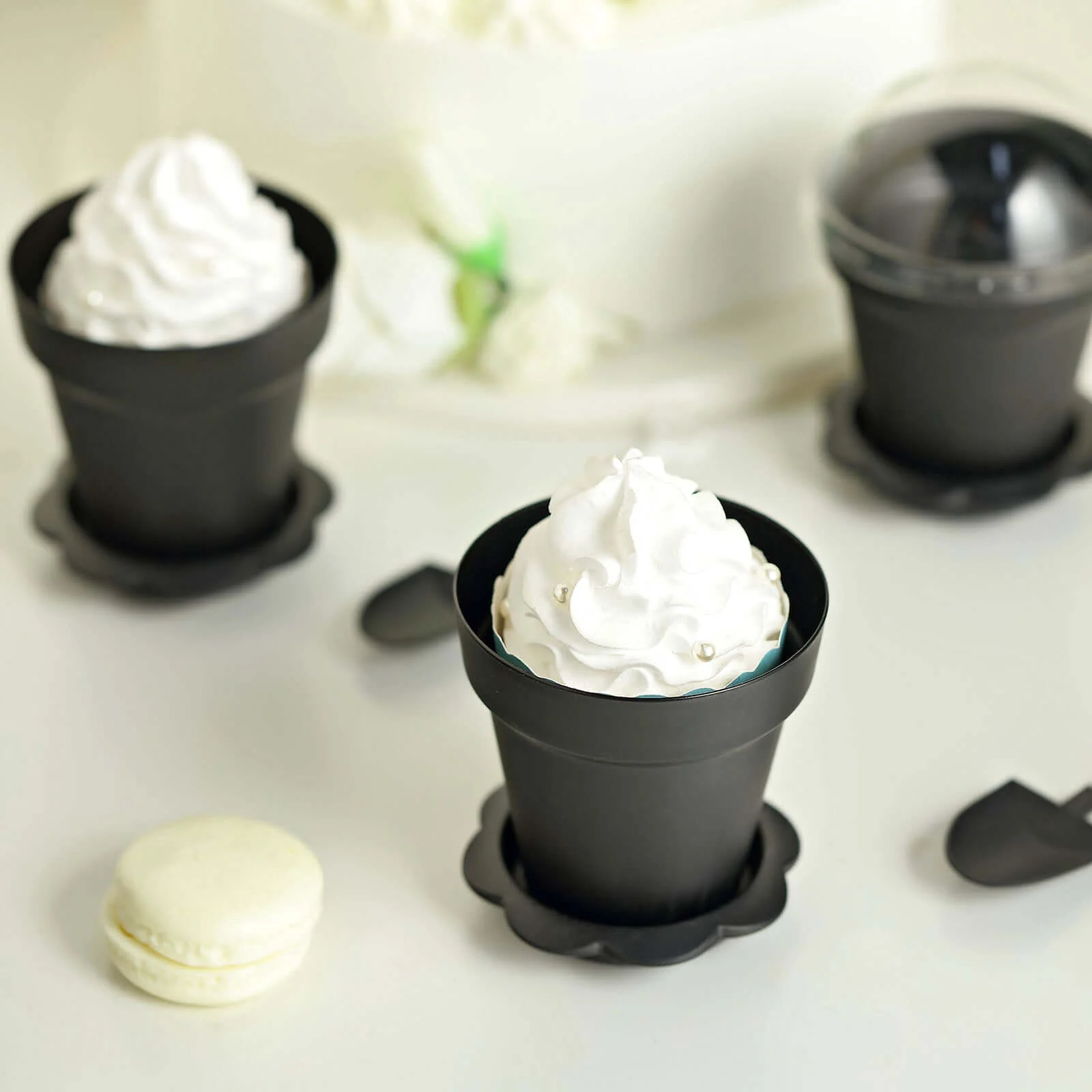 12-Pack Plastic Dessert Cups 4" Succulent Planter Design Black - Includes Clear Lids, Trays, and Shovels - Image 8