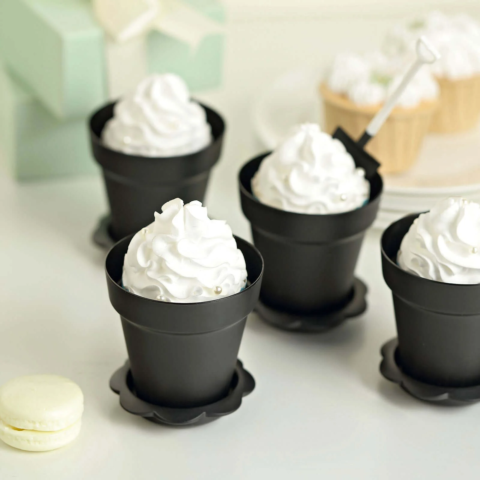 12-Pack Plastic Dessert Cups 4" Succulent Planter Design Black - Includes Clear Lids, Trays, and Shovels - Image 9