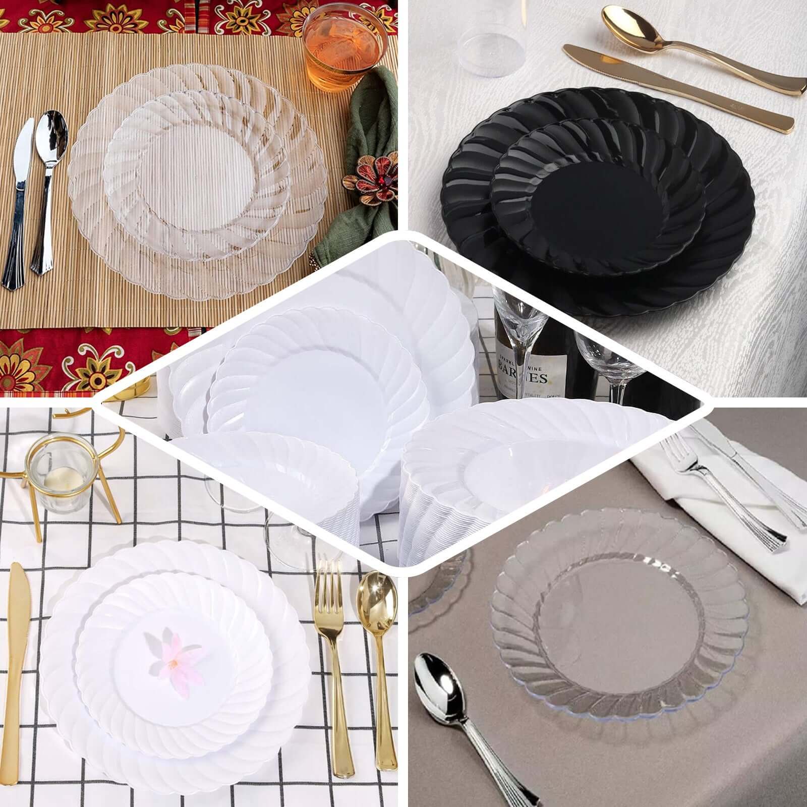 12-Pack Plastic Dessert Plates 6" Glossy White Swirl Rim - Round Salad Plates for Events - Image 5