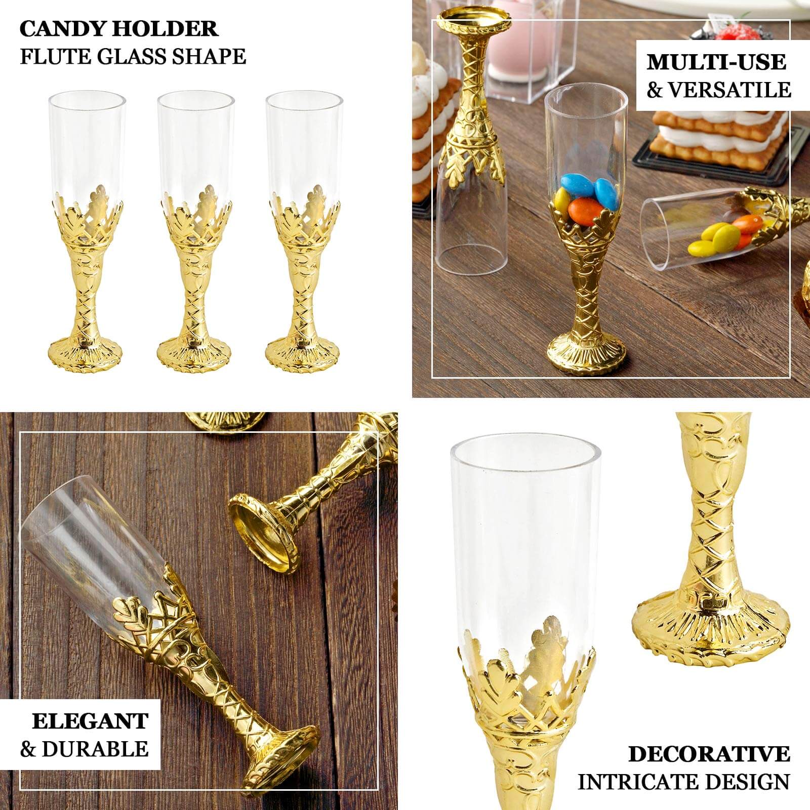 12-Pack Plastic Fillable Mini Candy Container in Champagne Bottle Style 4" Clear Gold - Candy Treat Favor Boxes - Image 4