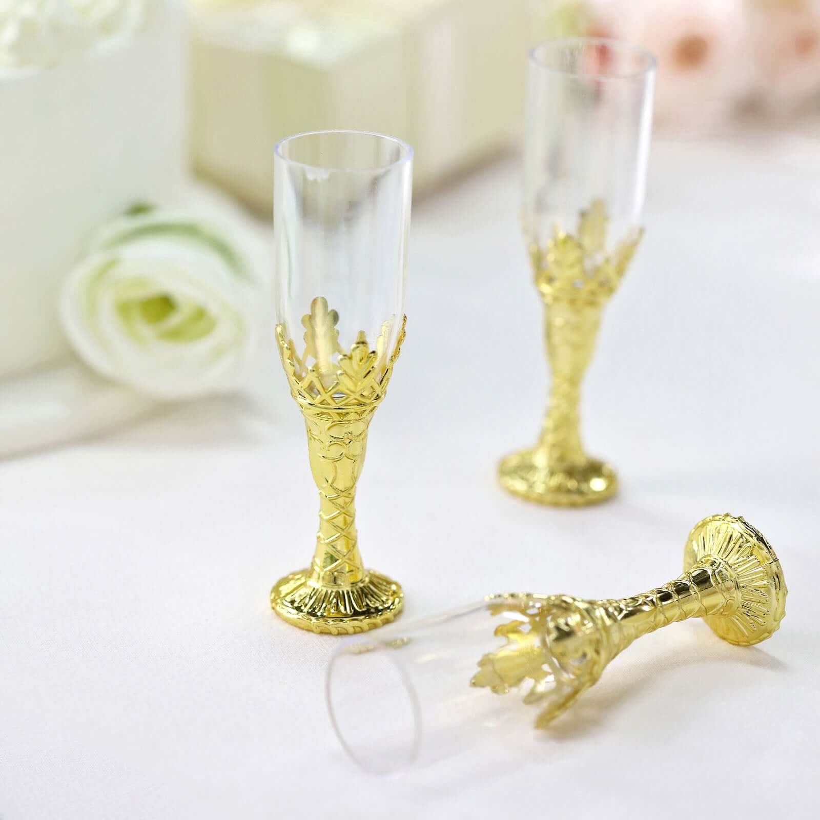 12-Pack Plastic Fillable Mini Candy Container in Champagne Bottle Style 4" Clear Gold - Candy Treat Favor Boxes - Image 5