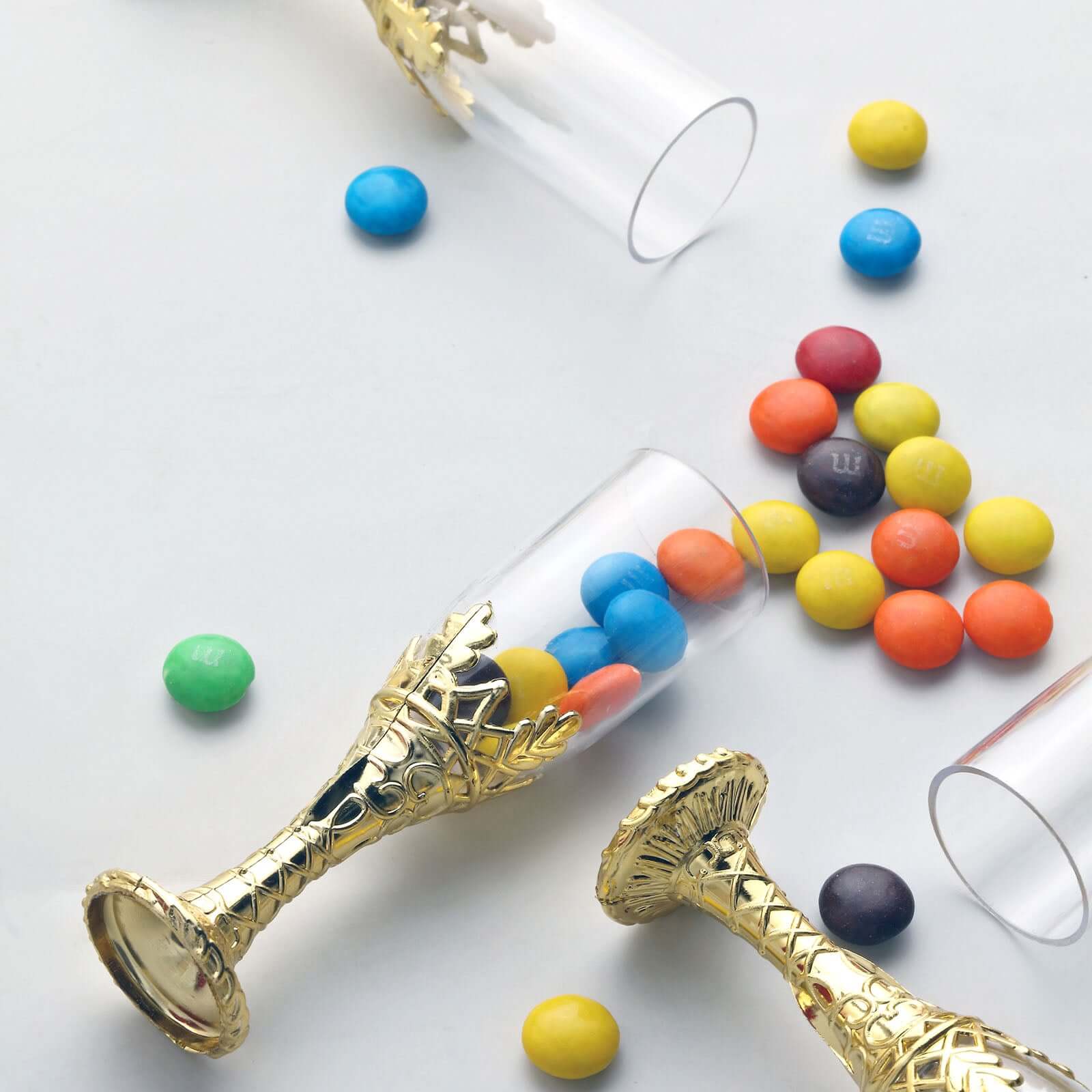 12-Pack Plastic Fillable Mini Candy Container in Champagne Bottle Style 4" Clear Gold - Candy Treat Favor Boxes - Image 6