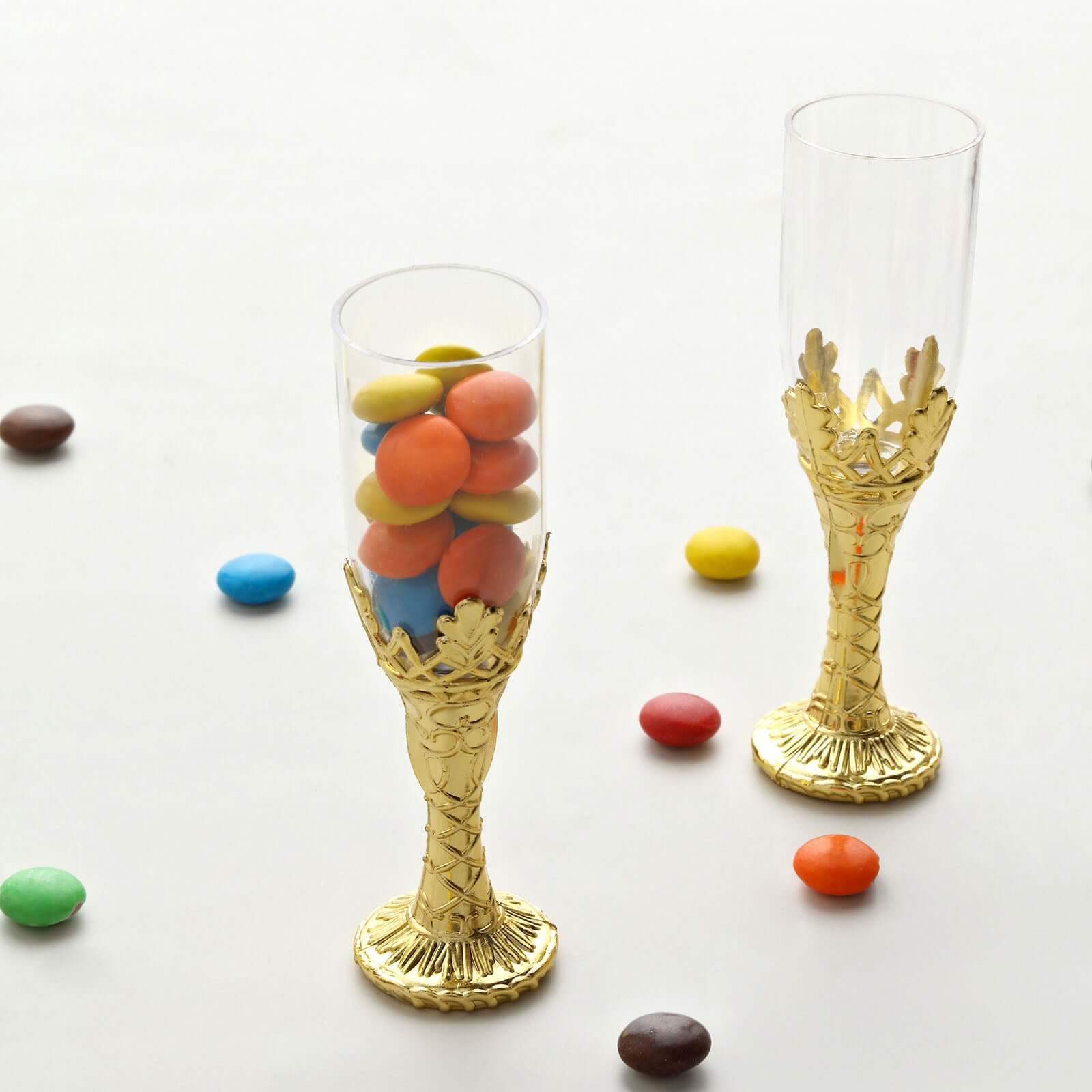 12-Pack Plastic Fillable Mini Candy Container in Champagne Bottle Style 4" Clear Gold - Candy Treat Favor Boxes - Image 8
