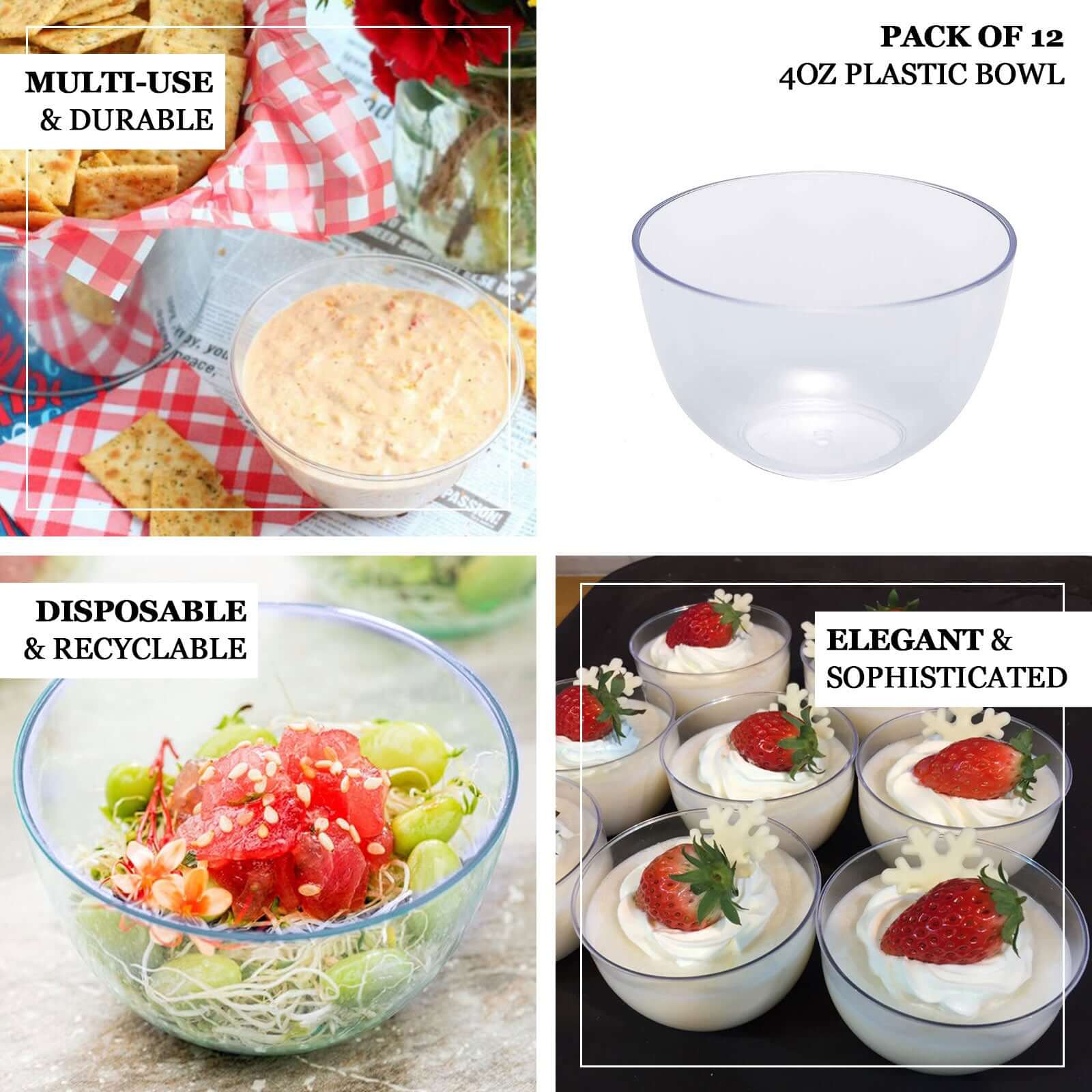 12-Pack Plastic Mini Snack Bowls 4oz Clear - Small Disposable Bowls for Treats - Image 4
