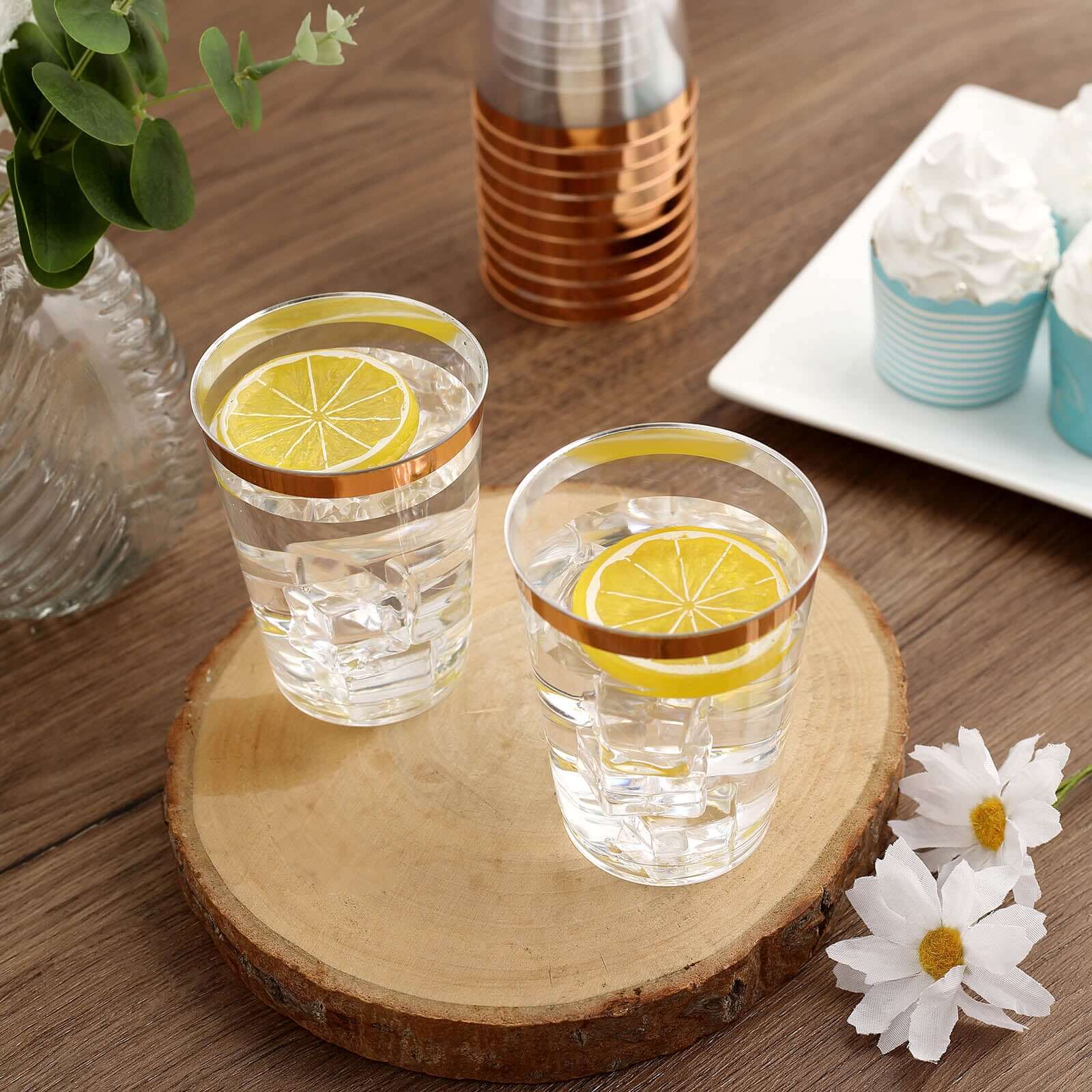 12-Pack Plastic Party Cups 10oz Clear with Rose Gold Rim - Versatile Disposable Tumblers for Events & Outdoor Gatherings - Image 2