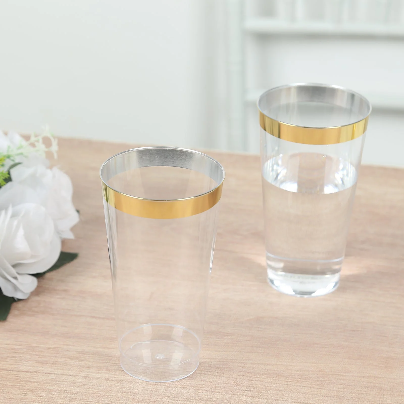 12-Pack Plastic Party Cups 17oz Clear with Gold Rim - Disposable Drinking Tumblers 5.5" - Image 6