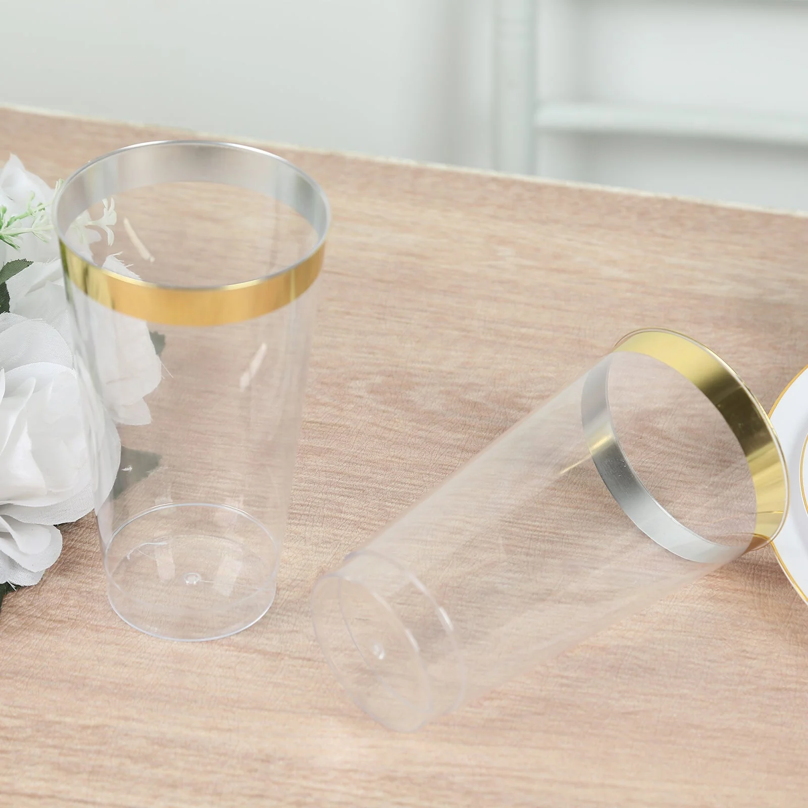 12-Pack Plastic Party Cups 17oz Clear with Gold Rim - Disposable Drinking Tumblers 5.5" - Image 8