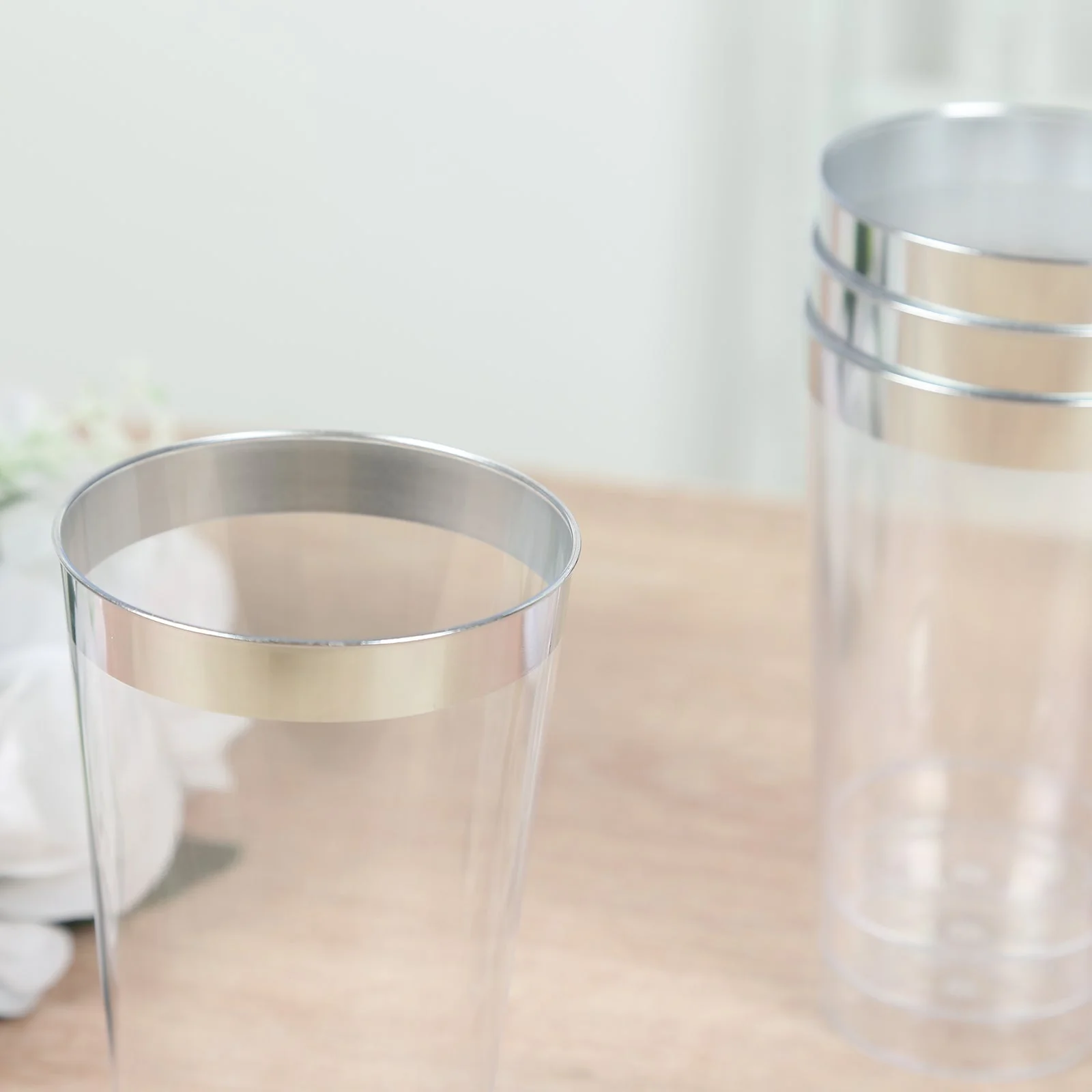 12-Pack Plastic Party Cups 17oz Clear with Silver Rim - Disposable Drinking Tumblers 5.5" - Image 2