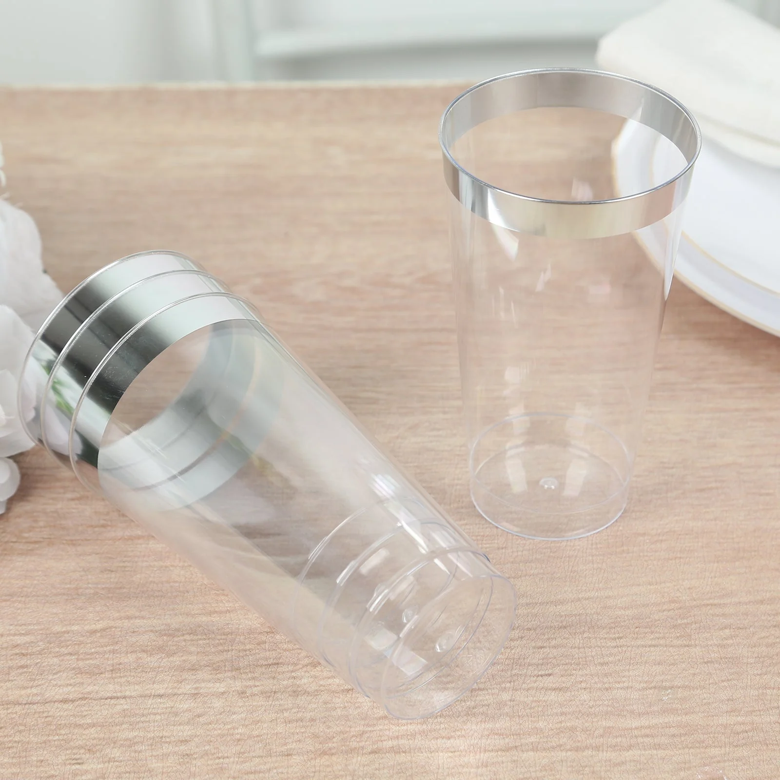 12-Pack Plastic Party Cups 17oz Clear with Silver Rim - Disposable Drinking Tumblers 5.5" - Image 3