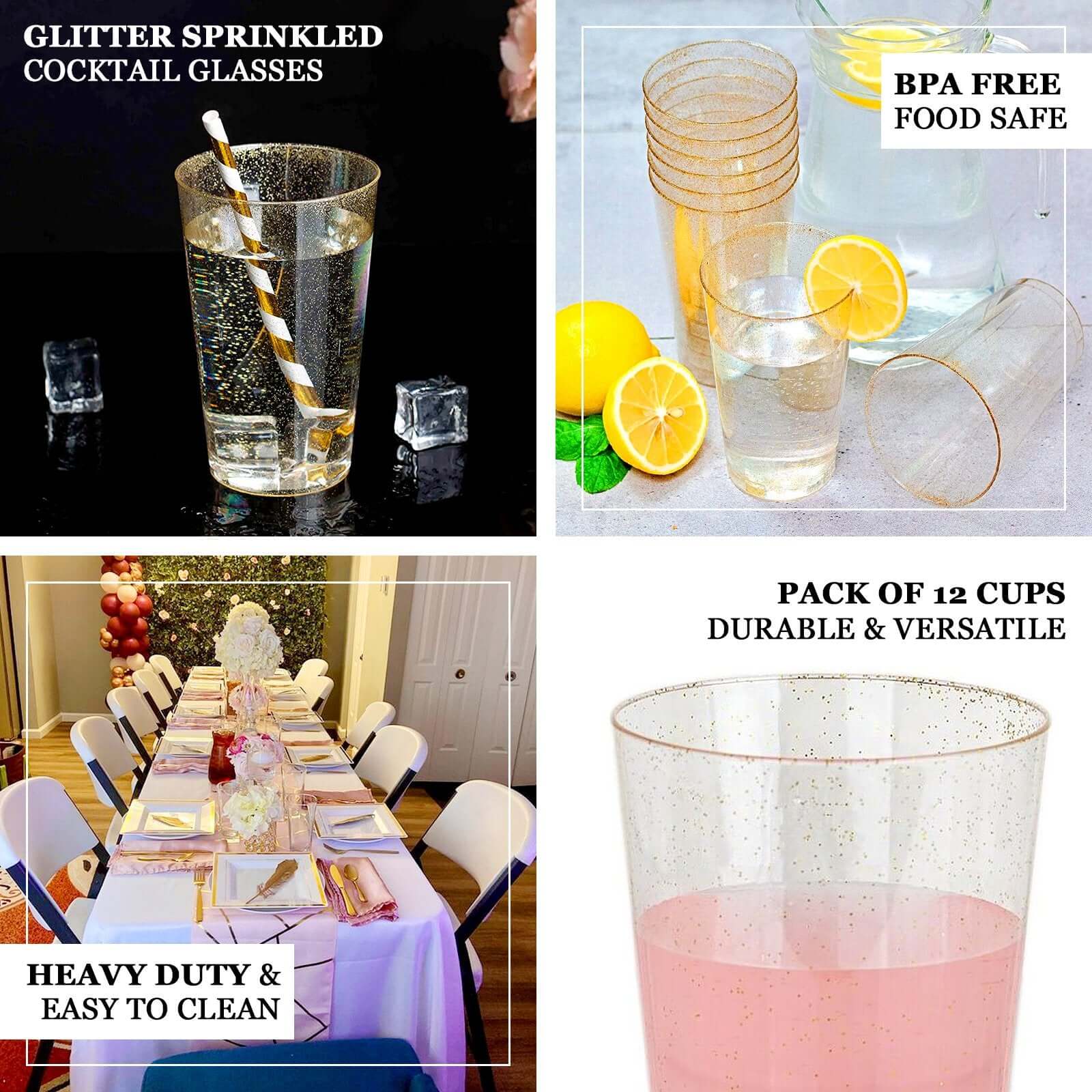 12-Pack Plastic Party Cups 17oz Silver Glitter - Disposable Drinking Tumblers 6" - Image 4