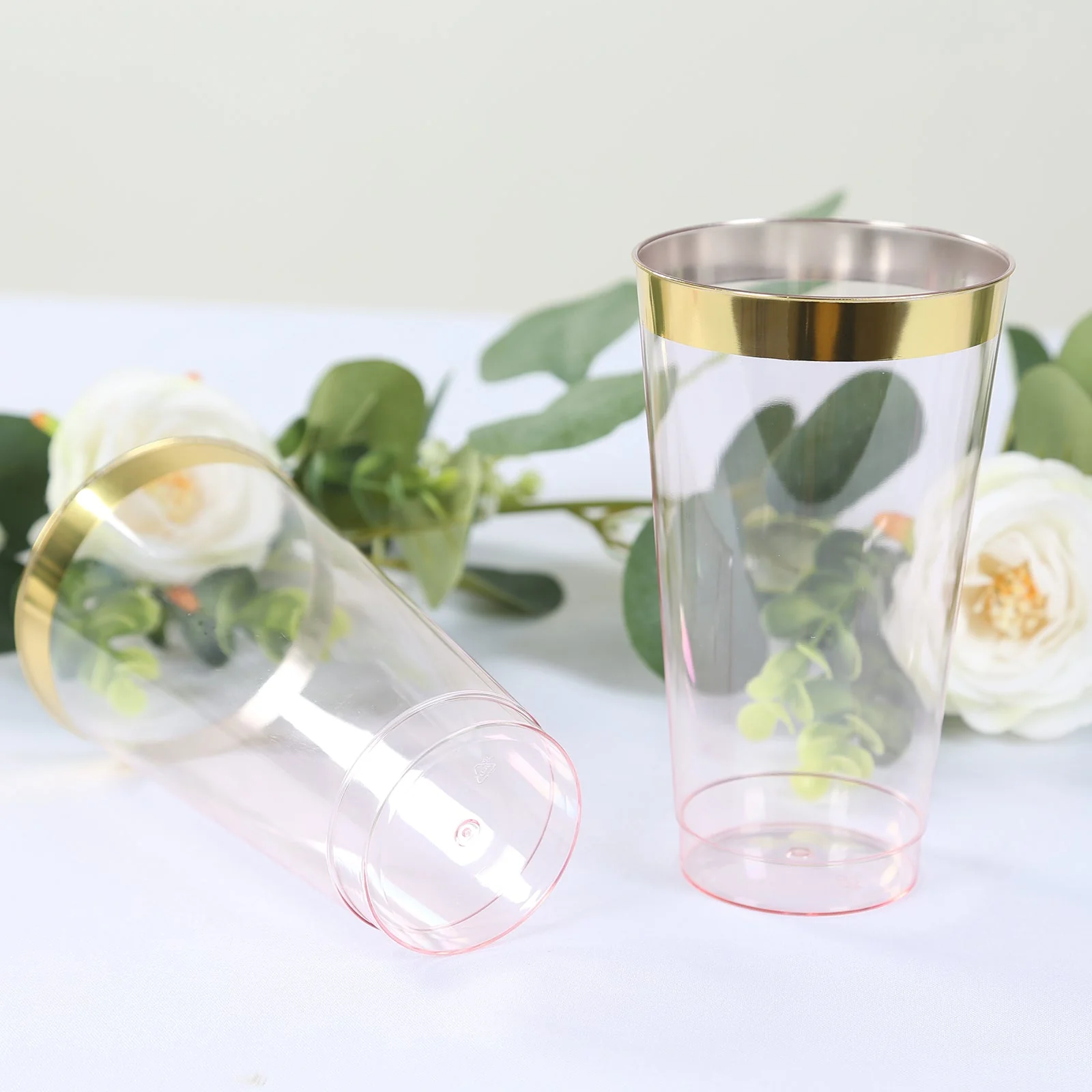 12-Pack Plastic Party Cups 17oz Transparent Blush with Gold Rim - Disposable Drinking Tumblers 5.5" - Image 8