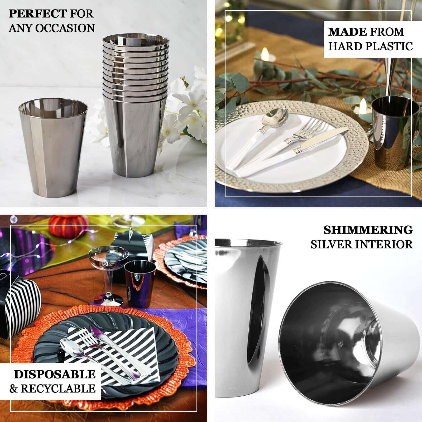 12-Pack Plastic Party Cups 7oz Sleek Chrome Silver - Disposable Drinkware for Events - Image 4