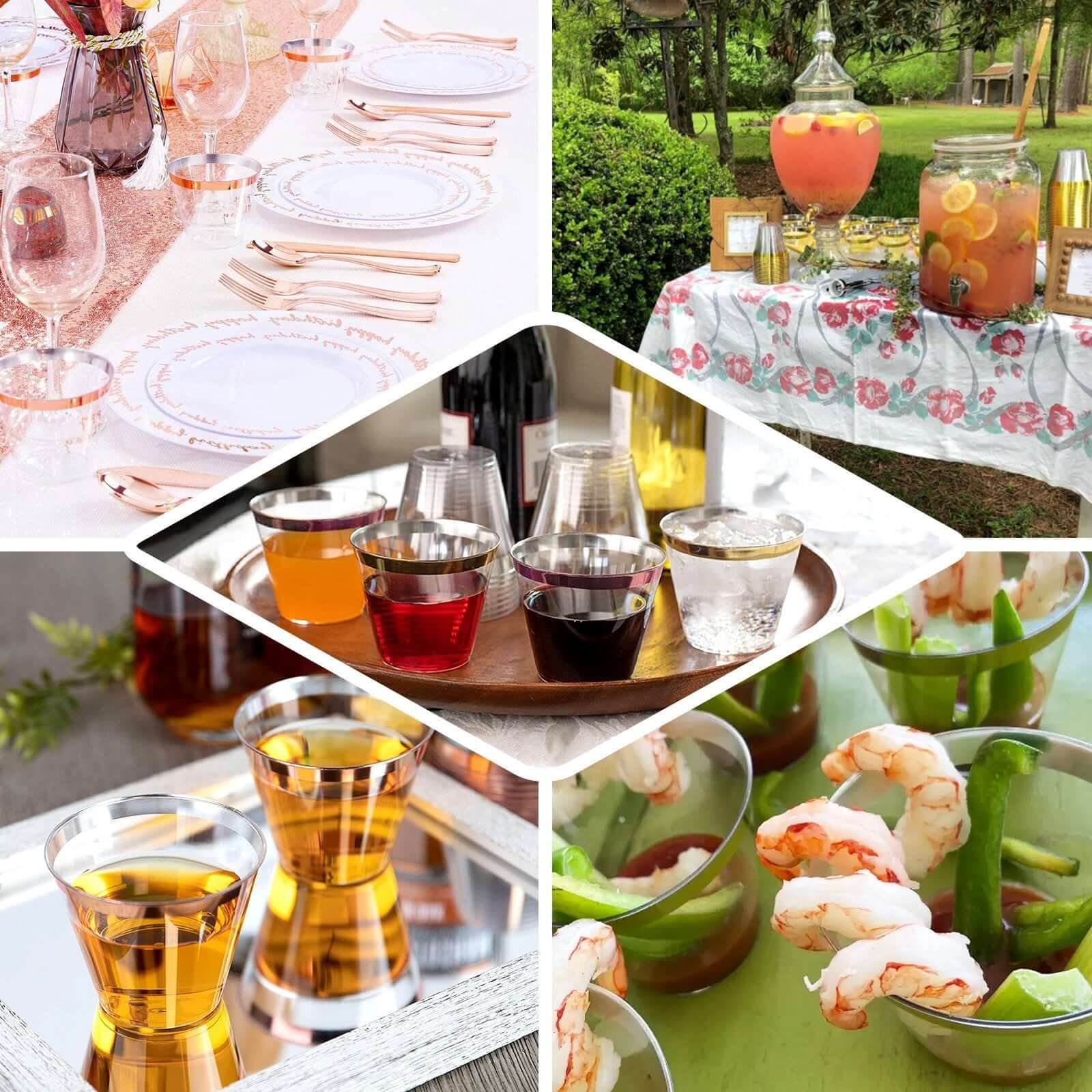 12-Pack Plastic Party Squat Cups 10oz Clear with Rose Gold Rim - Modern Disposable Tumblers for Events & Outdoor Gatherings - Image 5