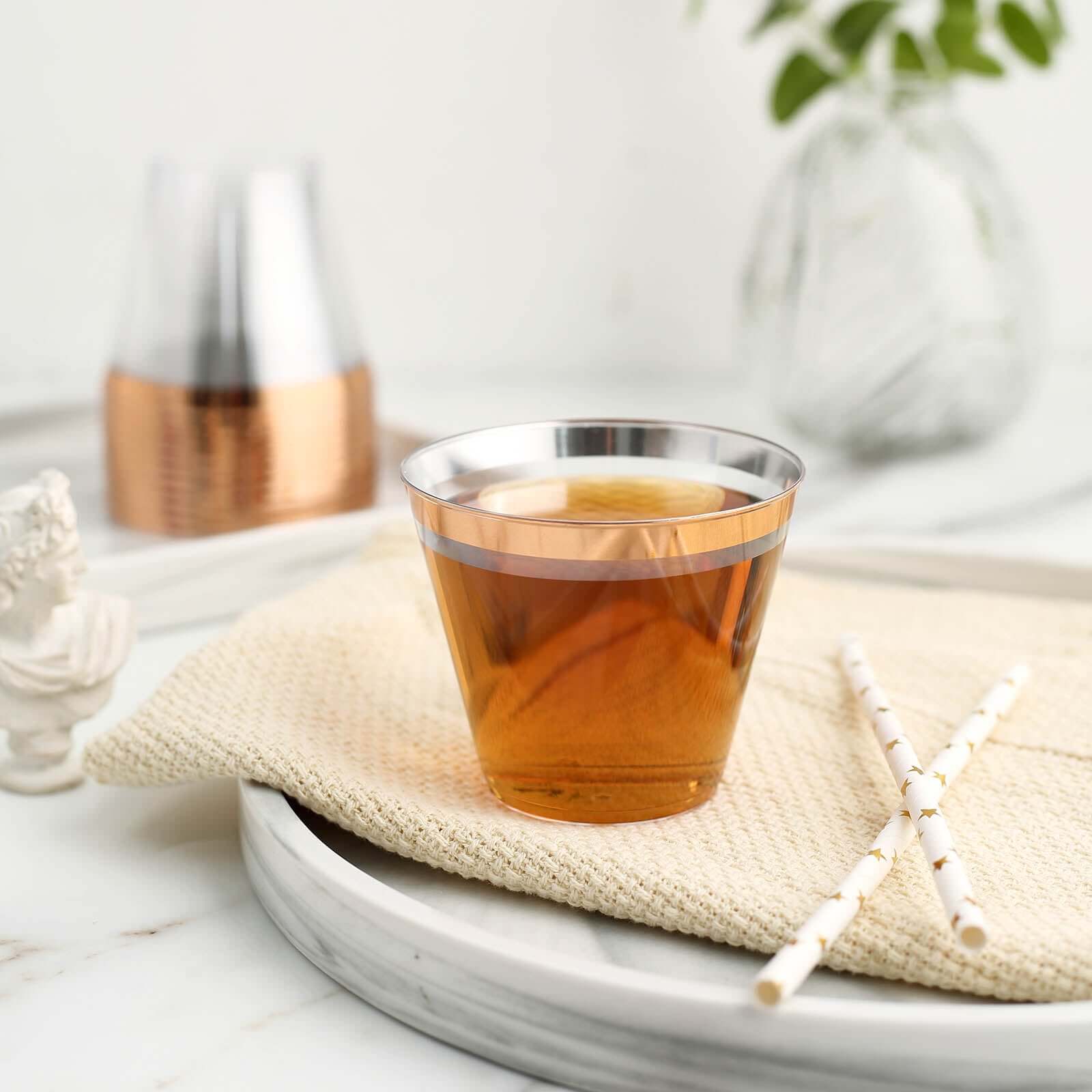 12-Pack Plastic Party Squat Cups 10oz Clear with Rose Gold Rim - Modern Disposable Tumblers for Events & Outdoor Gatherings - Image 8