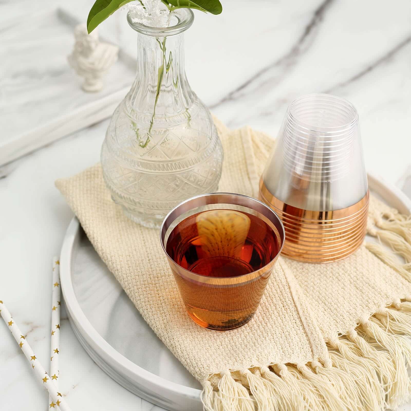 12-Pack Plastic Party Squat Cups 10oz Clear with Rose Gold Rim - Modern Disposable Tumblers for Events & Outdoor Gatherings - Image 9