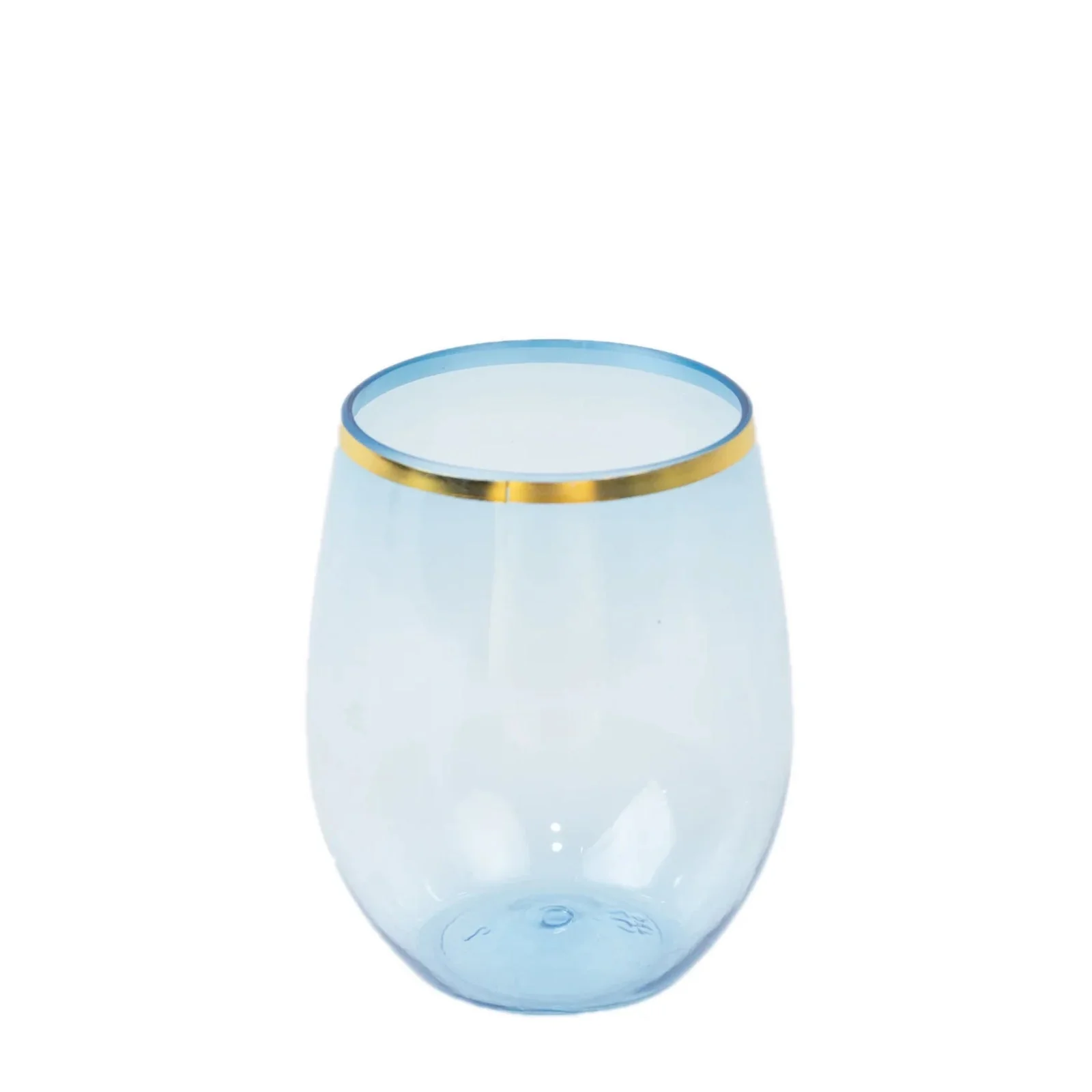 12-Pack Plastic Stemless Wine Glasses 12oz, Transparent Dusty Blue with Gold Rim - Reusable Tumblers for Events - Image 5