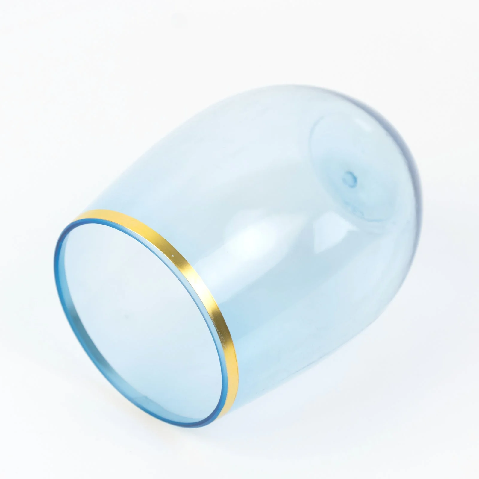 12-Pack Plastic Stemless Wine Glasses 12oz, Transparent Dusty Blue with Gold Rim - Reusable Tumblers for Events - Image 7