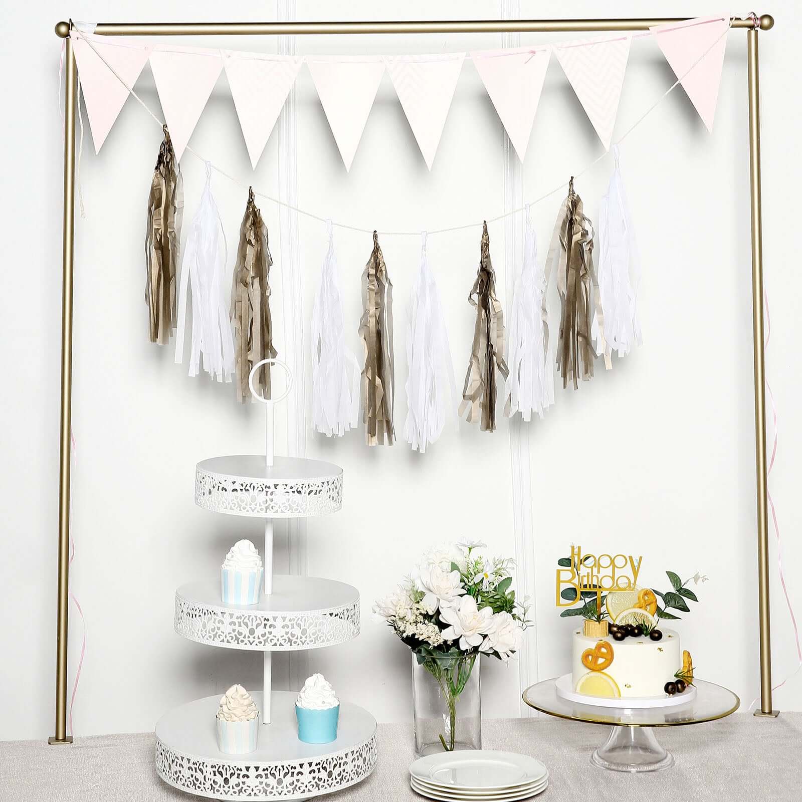 12 Pack Pre-Tied Antique Gold Paper Fringe Tassels With Garland String, Hanging Streamer Banner - Image 5