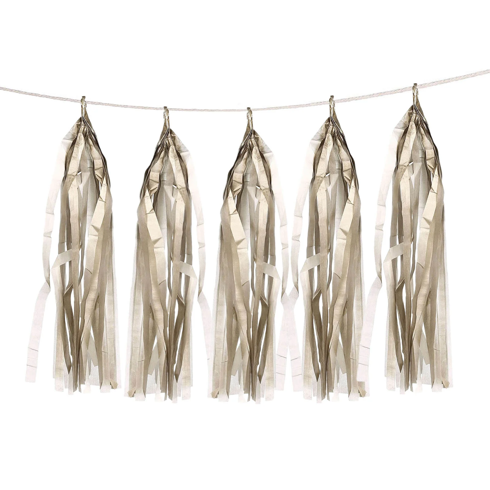 12 Pack Pre-Tied Antique Gold Paper Fringe Tassels With Garland String, Hanging Streamer Banner - Image 7