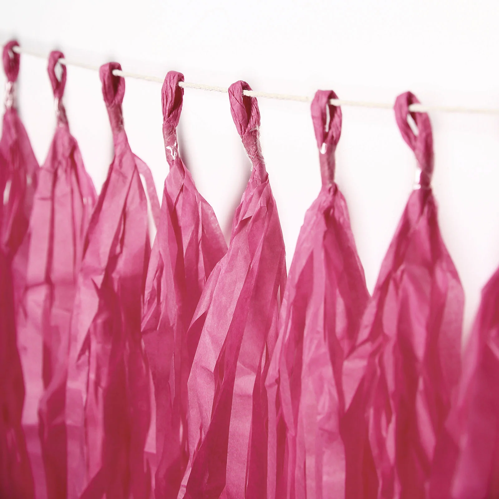 12 Pack Pre-Tied Fuchsia Paper Fringe Tassels With Garland String, Hanging Streamer Banner