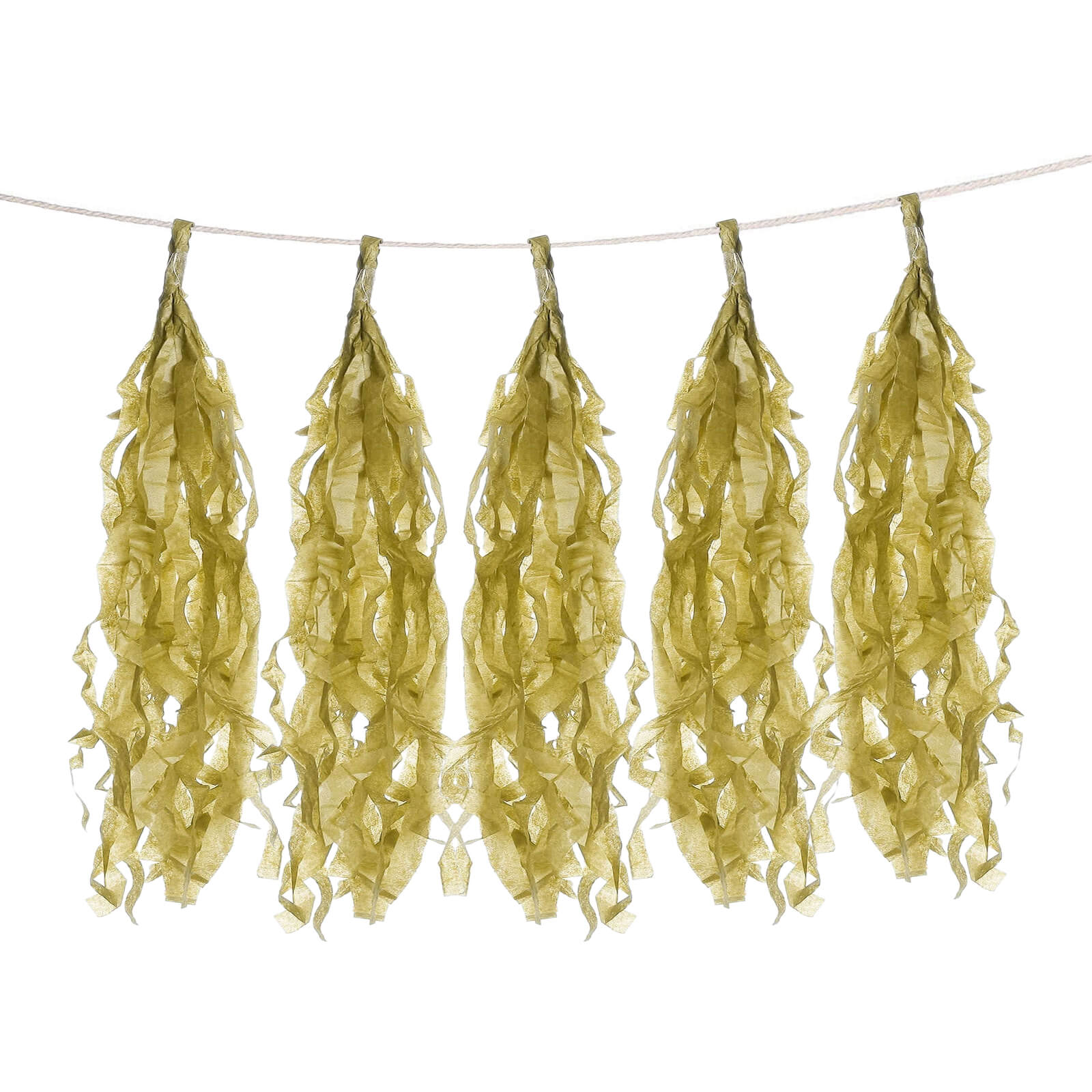 12 Pack Pre-Tied Gold Paper Fringe Tassels With Garland String, Hanging Streamer Banner - Image 11
