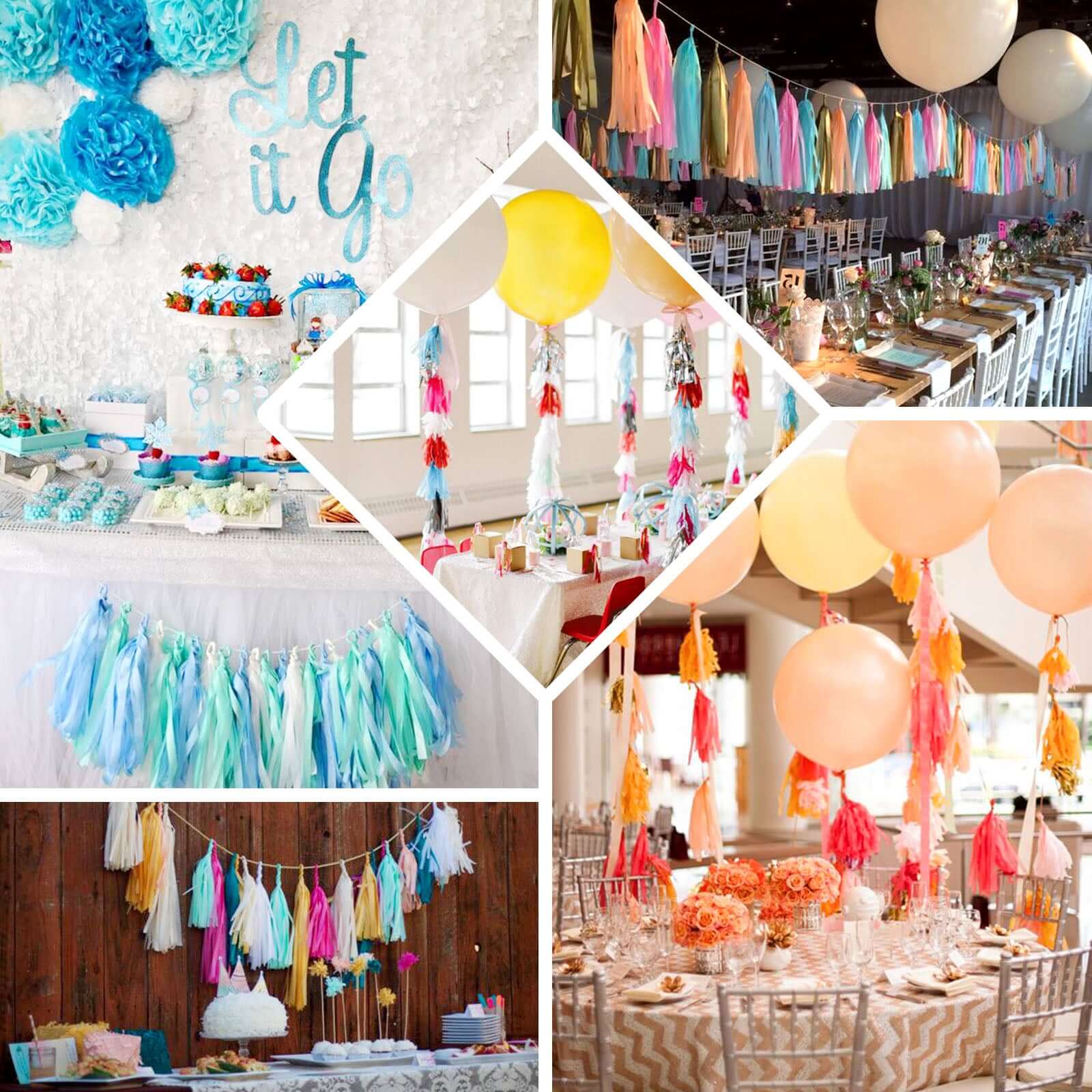 12 Pack Pre-Tied Gold Paper Fringe Tassels With Garland String, Hanging Streamer Banner - Image 4