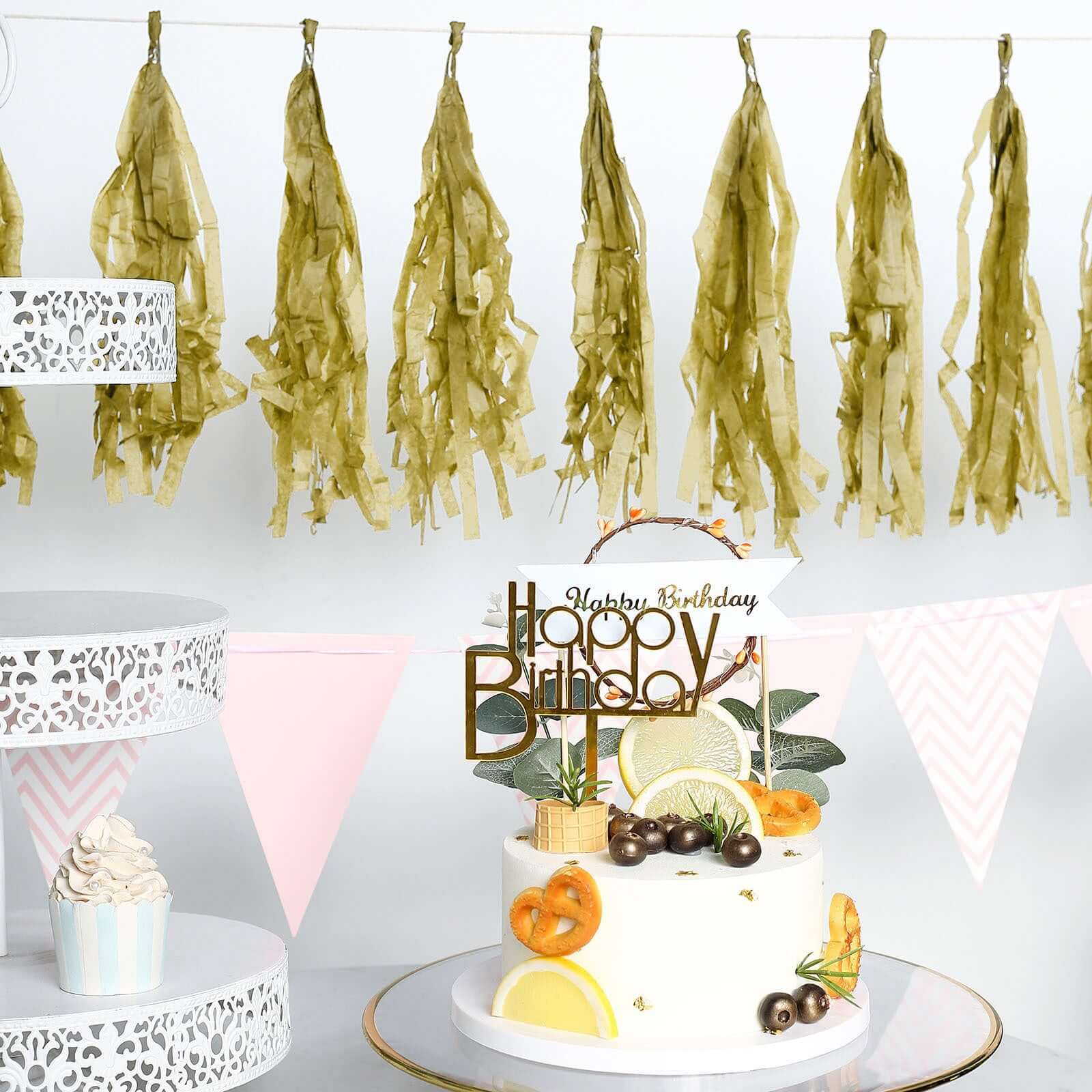 12 Pack Pre-Tied Gold Paper Fringe Tassels With Garland String, Hanging Streamer Banner - Image 5