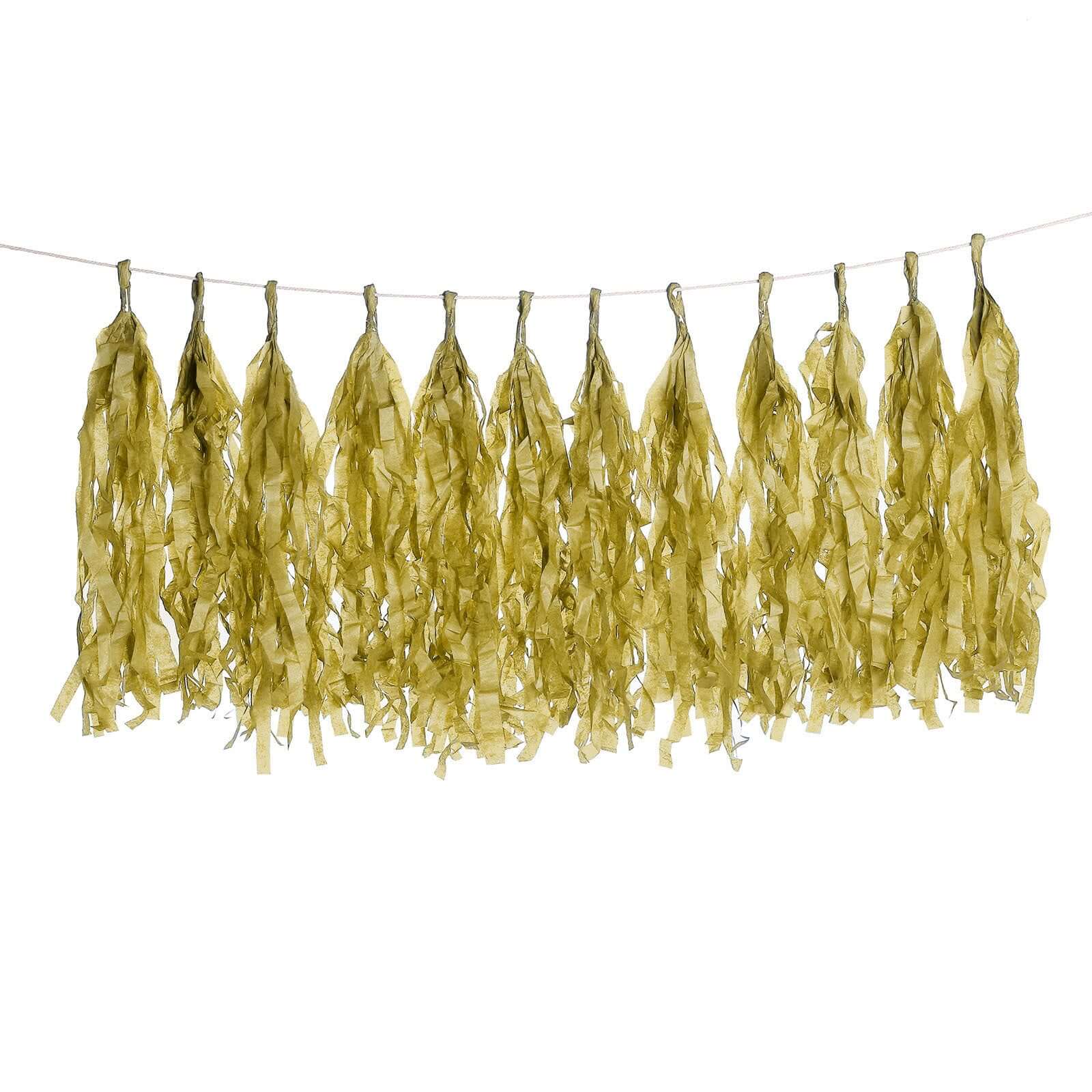 12 Pack Pre-Tied Gold Paper Fringe Tassels With Garland String, Hanging Streamer Banner - Image 8