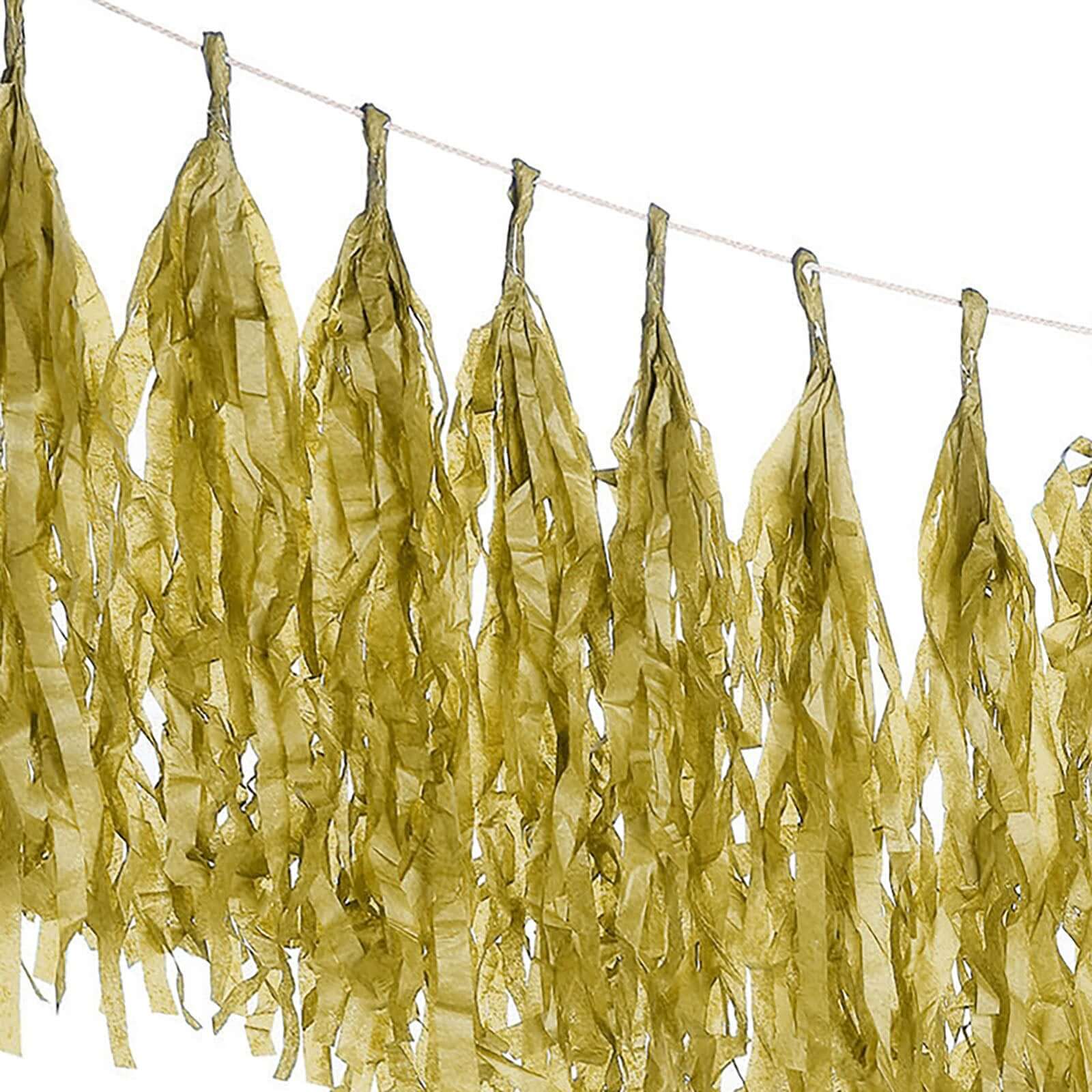 12 Pack Pre-Tied Gold Paper Fringe Tassels With Garland String, Hanging Streamer Banner - Image 9