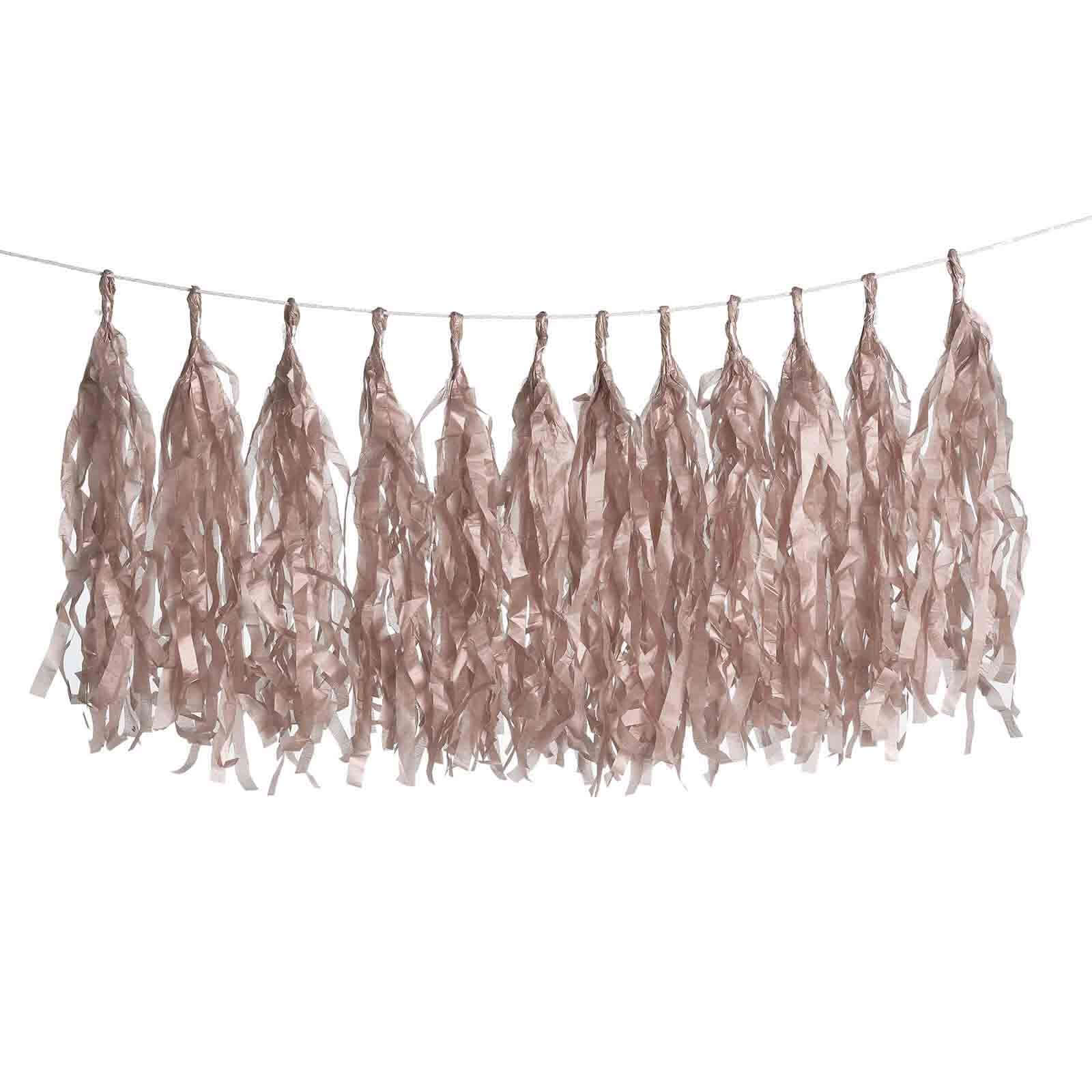 12 Pack Pre-Tied Rose Gold Paper Fringe Tassels With Garland String, Hanging Streamer Banner - Image 12