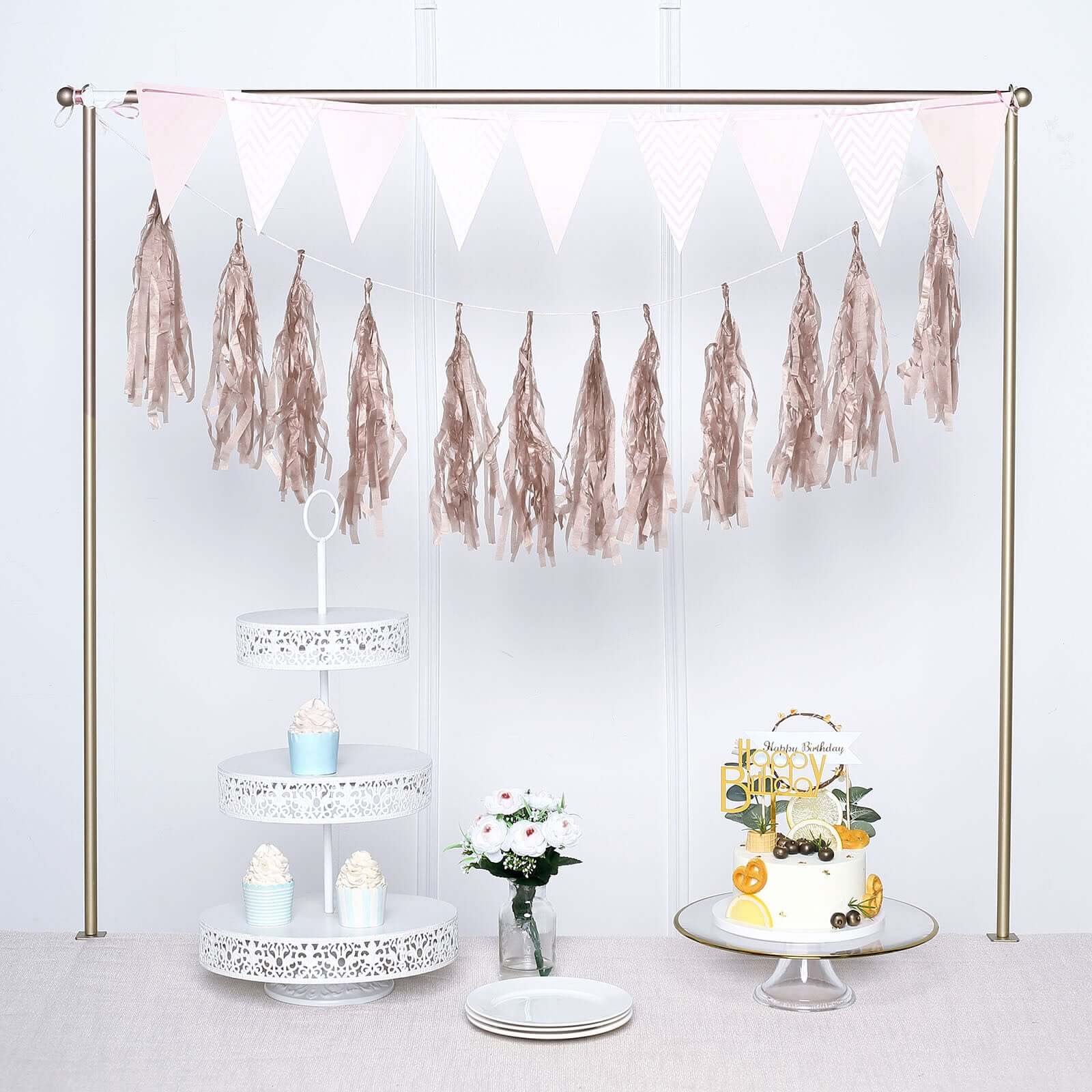 12 Pack Pre-Tied Rose Gold Paper Fringe Tassels With Garland String, Hanging Streamer Banner - Image 8