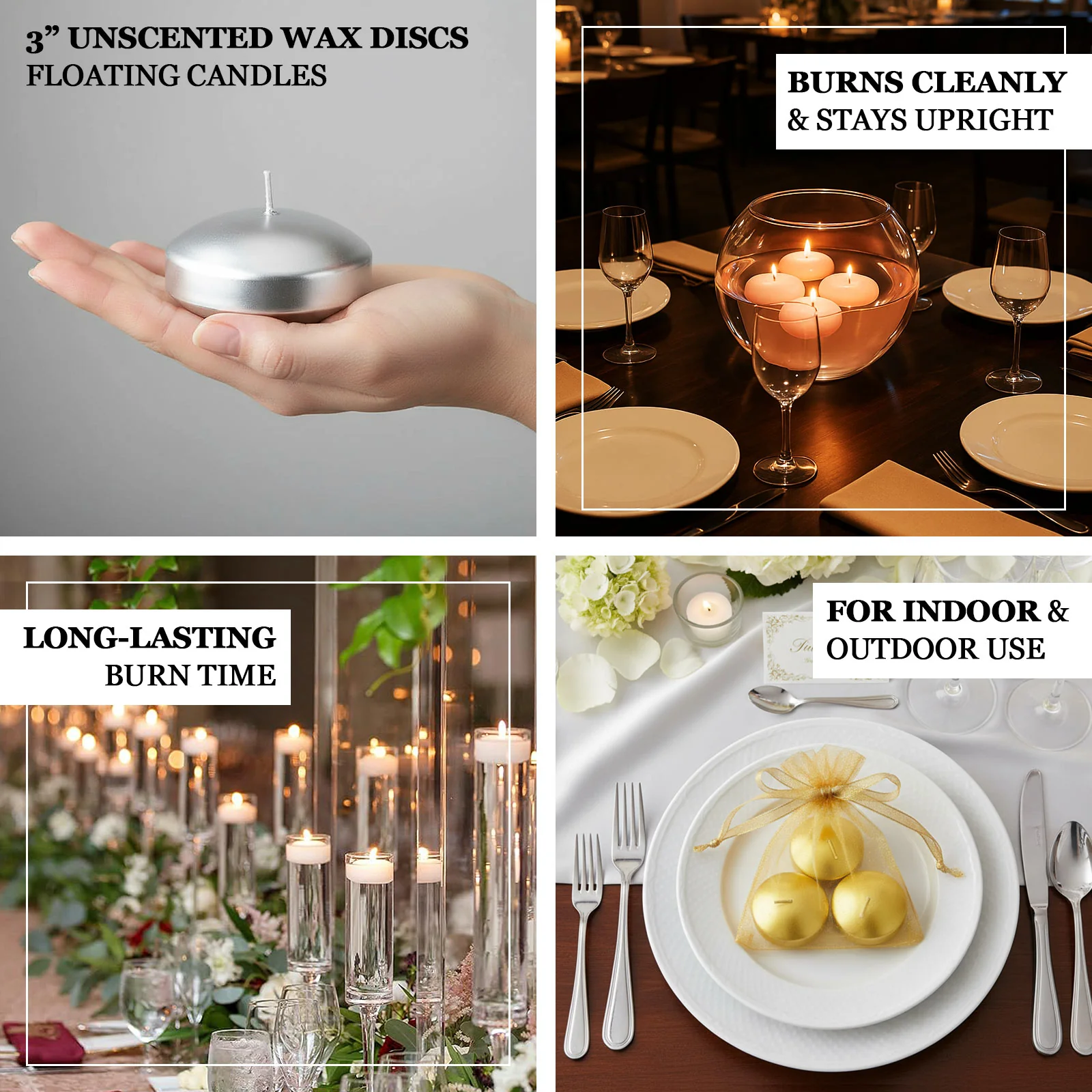 12 Pack Silver Floating Candles, 3" Unscented Dripless Wax Discs for Centerpieces - Image 3
