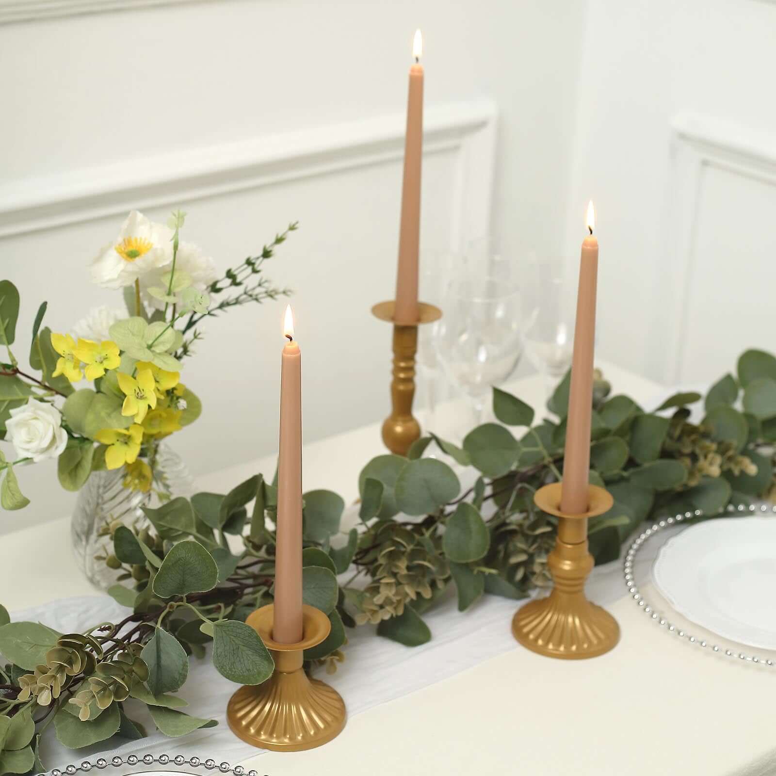 10-Pack Taper Candles 10" Premium Wax Design Beige - Unscented Candles - Image 8