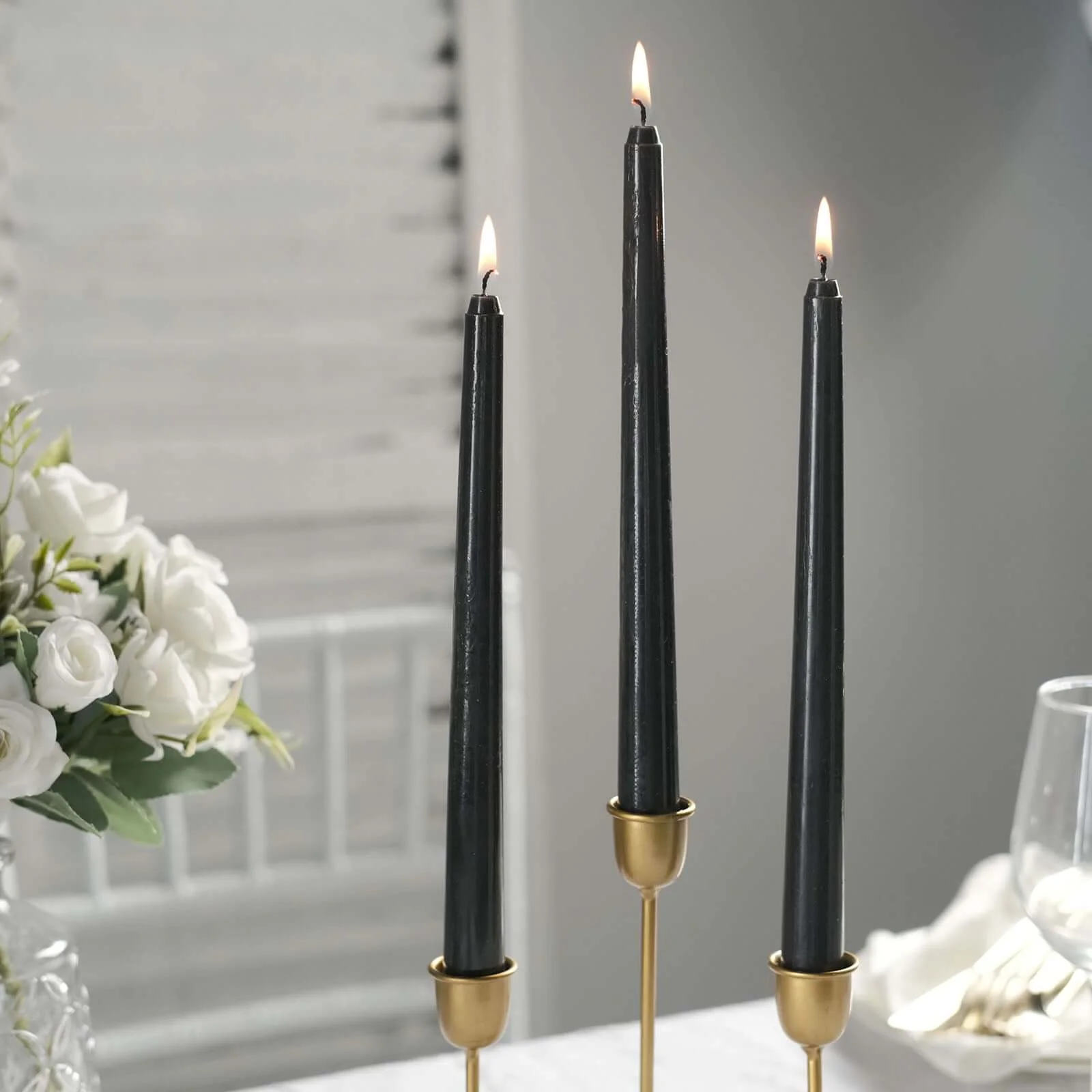 10-Pack Taper Candles 10" Premium Wax Design Black - Unscented Candles for Stylish Settings