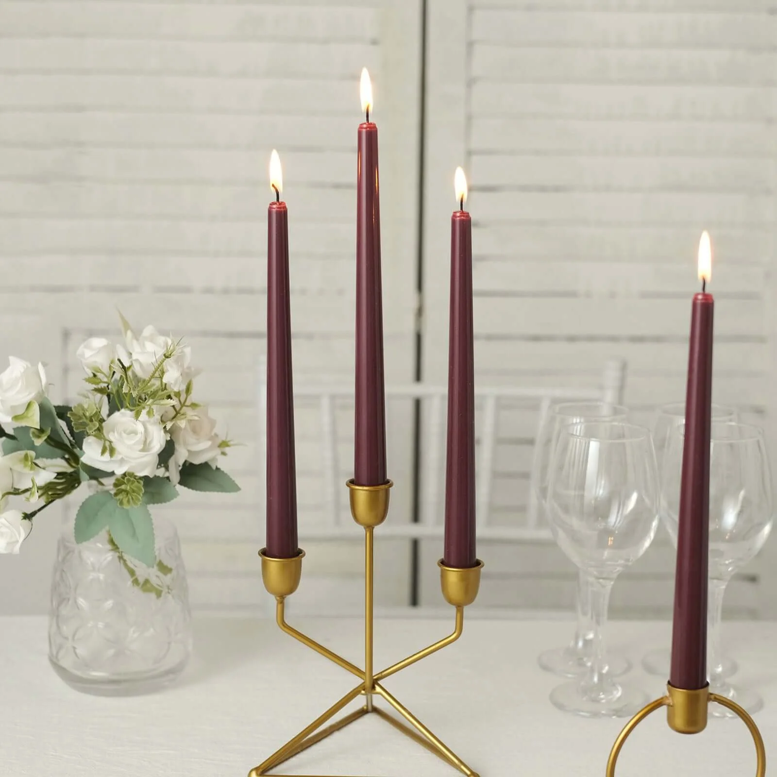 10-Pack Taper Candles 10" Premium Wax Design Burgundy - Unscented Candles
