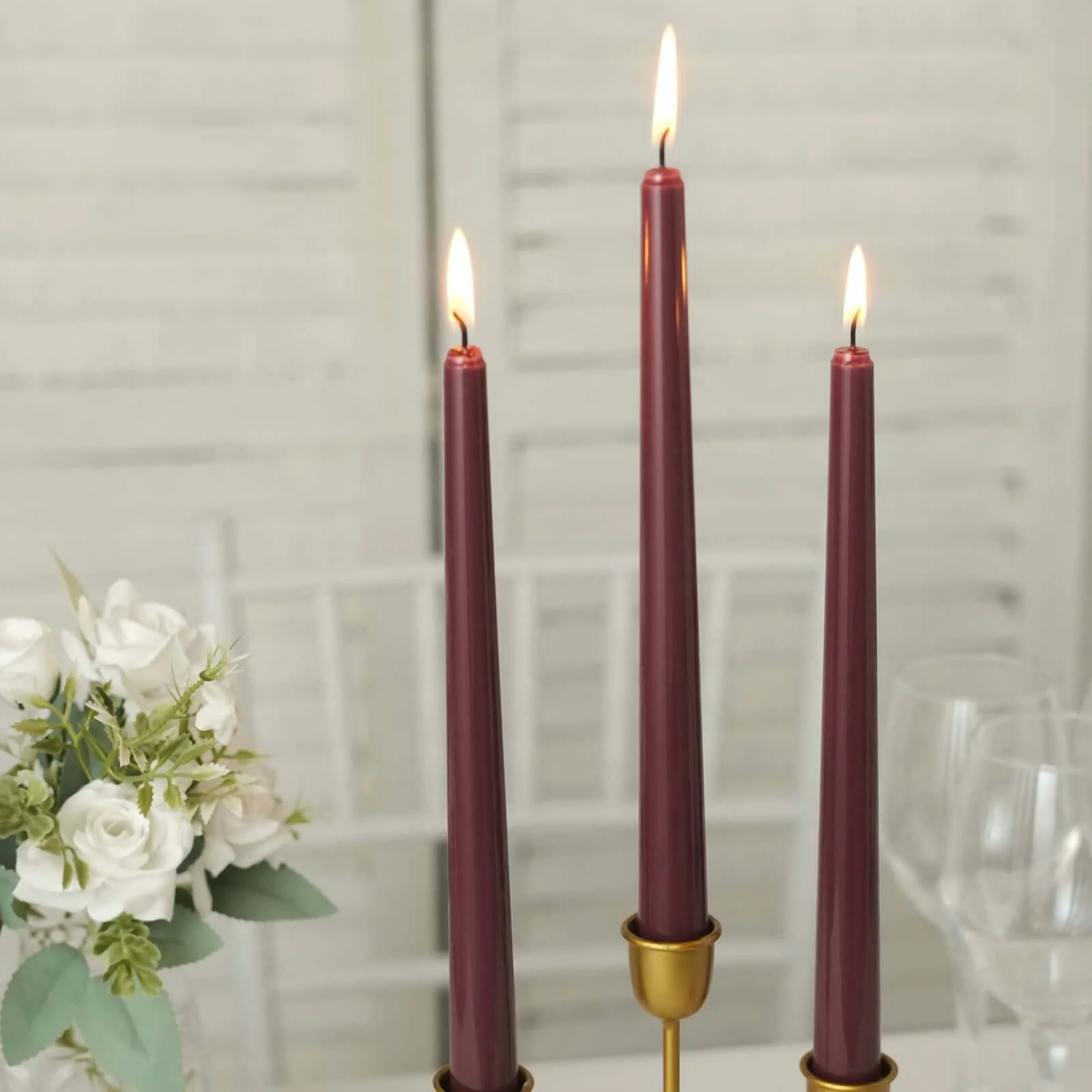 10-Pack Taper Candles 10" Premium Wax Design Burgundy - Unscented Candles - Image 8
