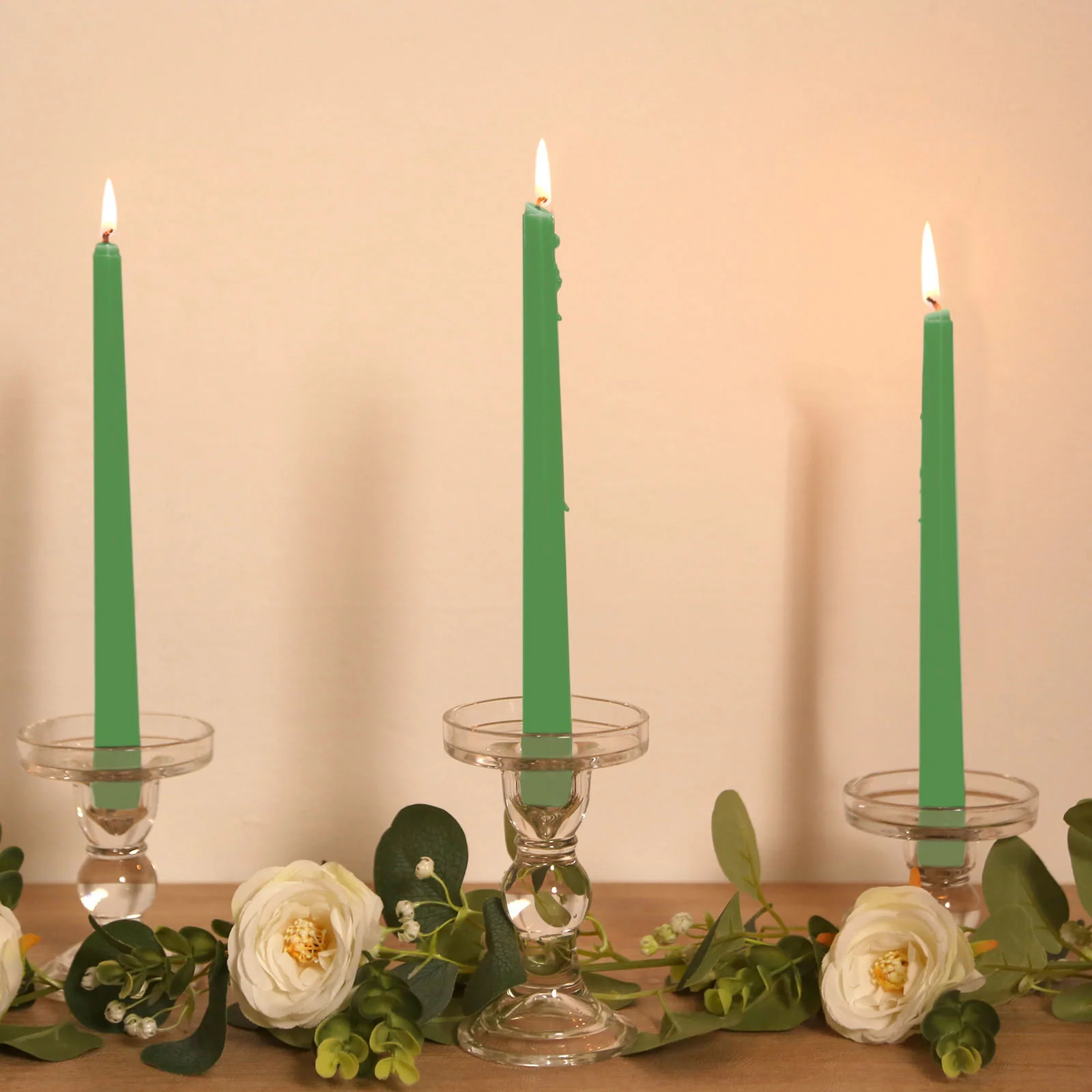 10-Pack Taper Candles 10" Premium Wax Design Green - Unscented Candles - Image 7