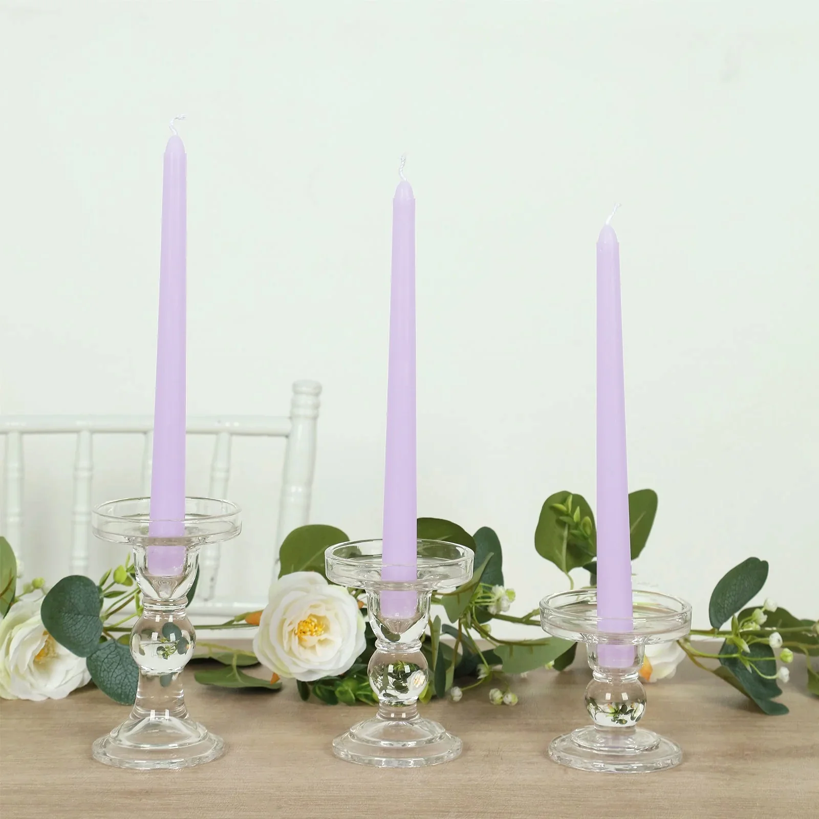 10-Pack Taper Candles 10" Premium Wax Design Lavender Lilac - Unscented Candles